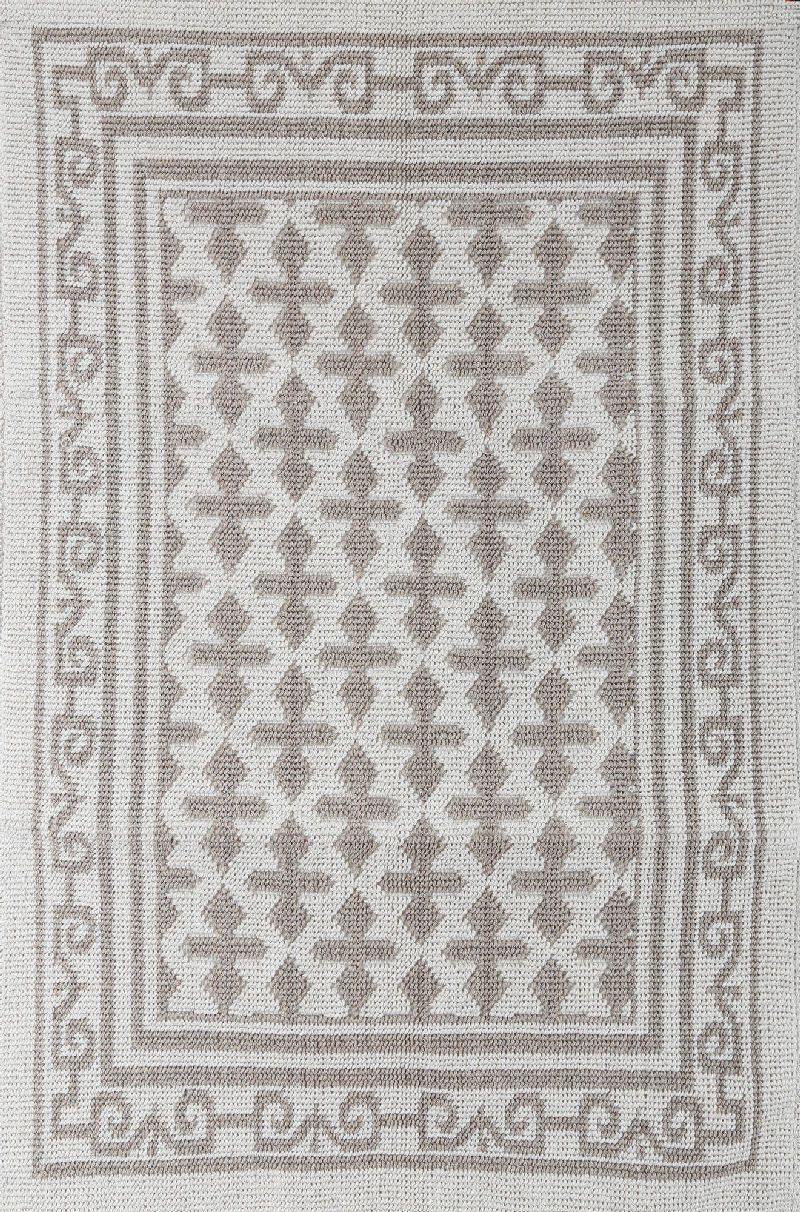 Pearl 100% Turkish Cotton Sanforized Washable Bohemian Area Rug - Light Gray and Off-White - Decorotika
