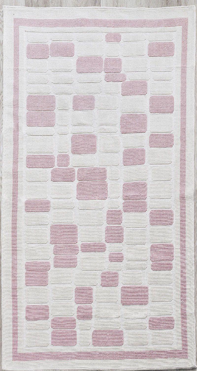 Mosaic Pattern 100% Turkish Cotton Bohemian Sanforized Washable Area Rug - Combination of Pink, White and Cream - Size 5' x 8' - Decorotika