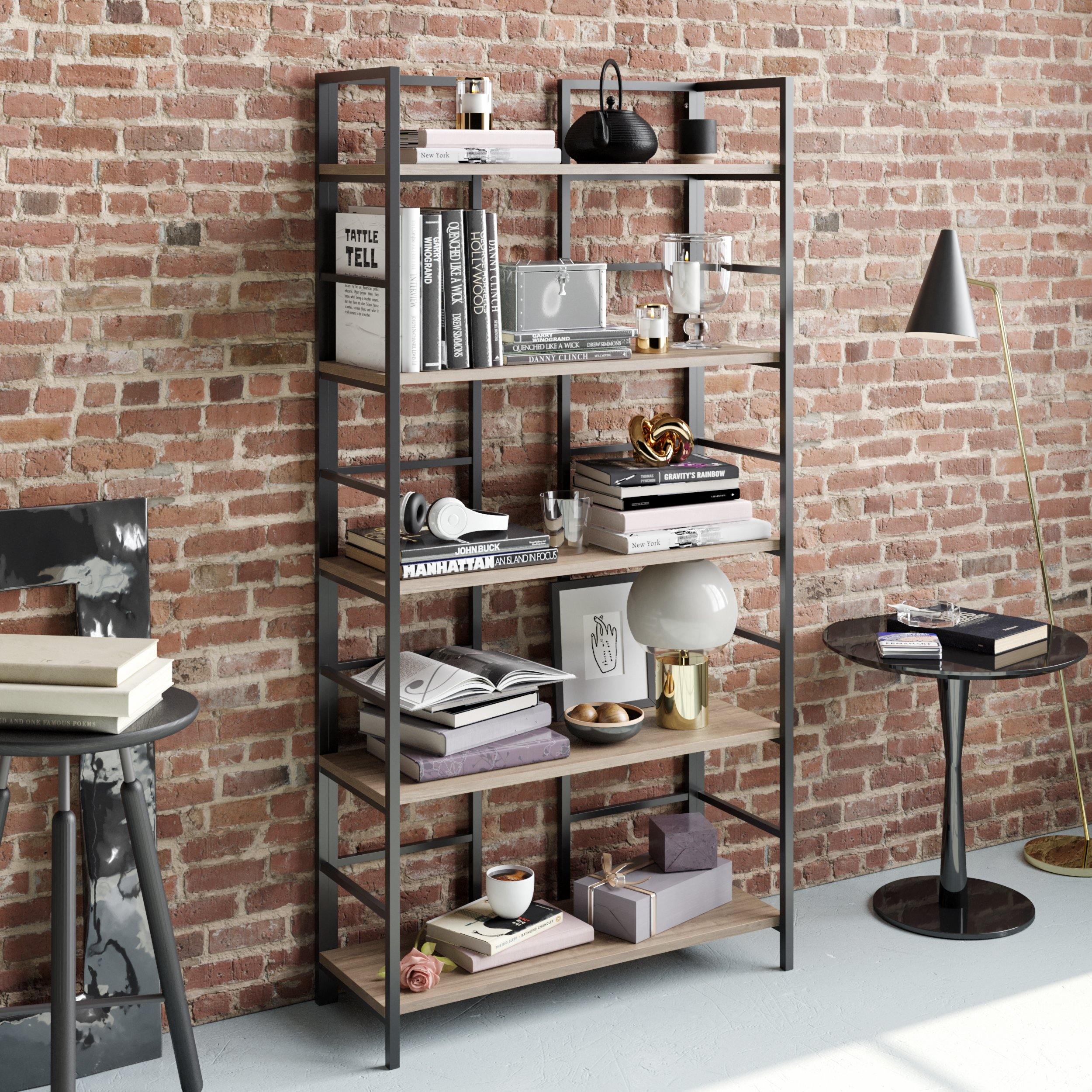 Tinleys 71" Tall Metal Engineered Wood Bookcase - Decorotika