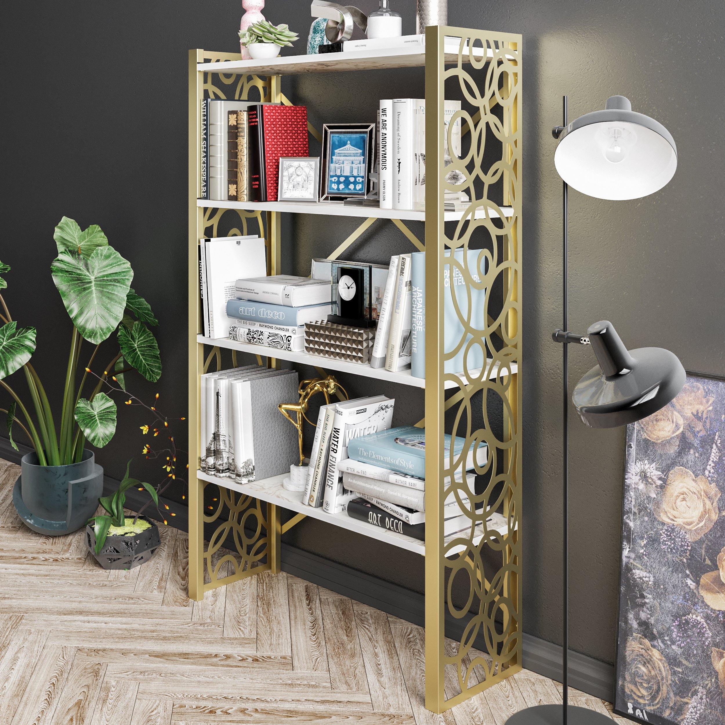 Lidya 58'' Tall Metal Wood Accent Bookcase - Decorotika