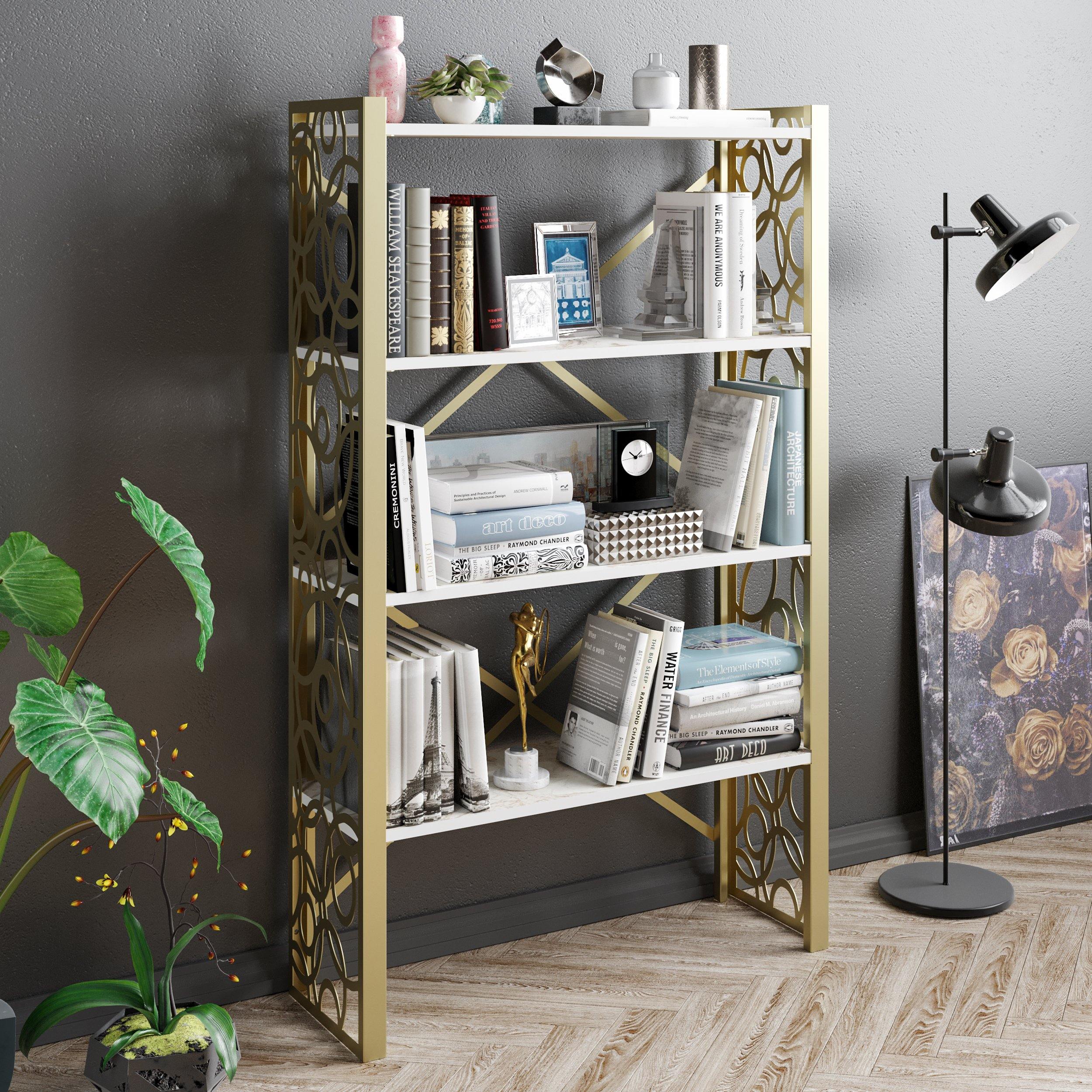 Lidya 58'' Tall Metal Wood Accent Bookcase - Decorotika