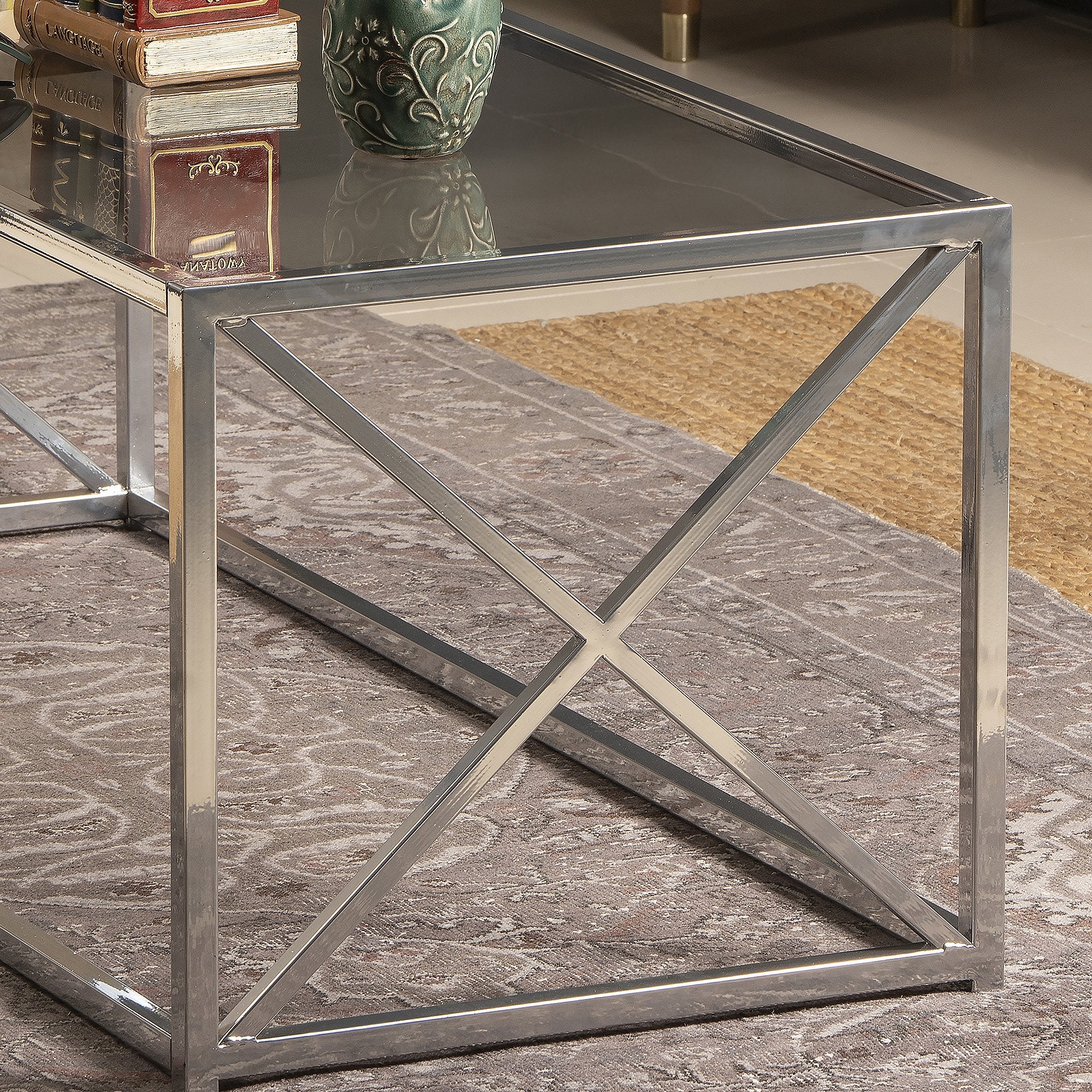 Geises 47'' Wide Metal & Tempered Glass Coffee Table - Decorotika