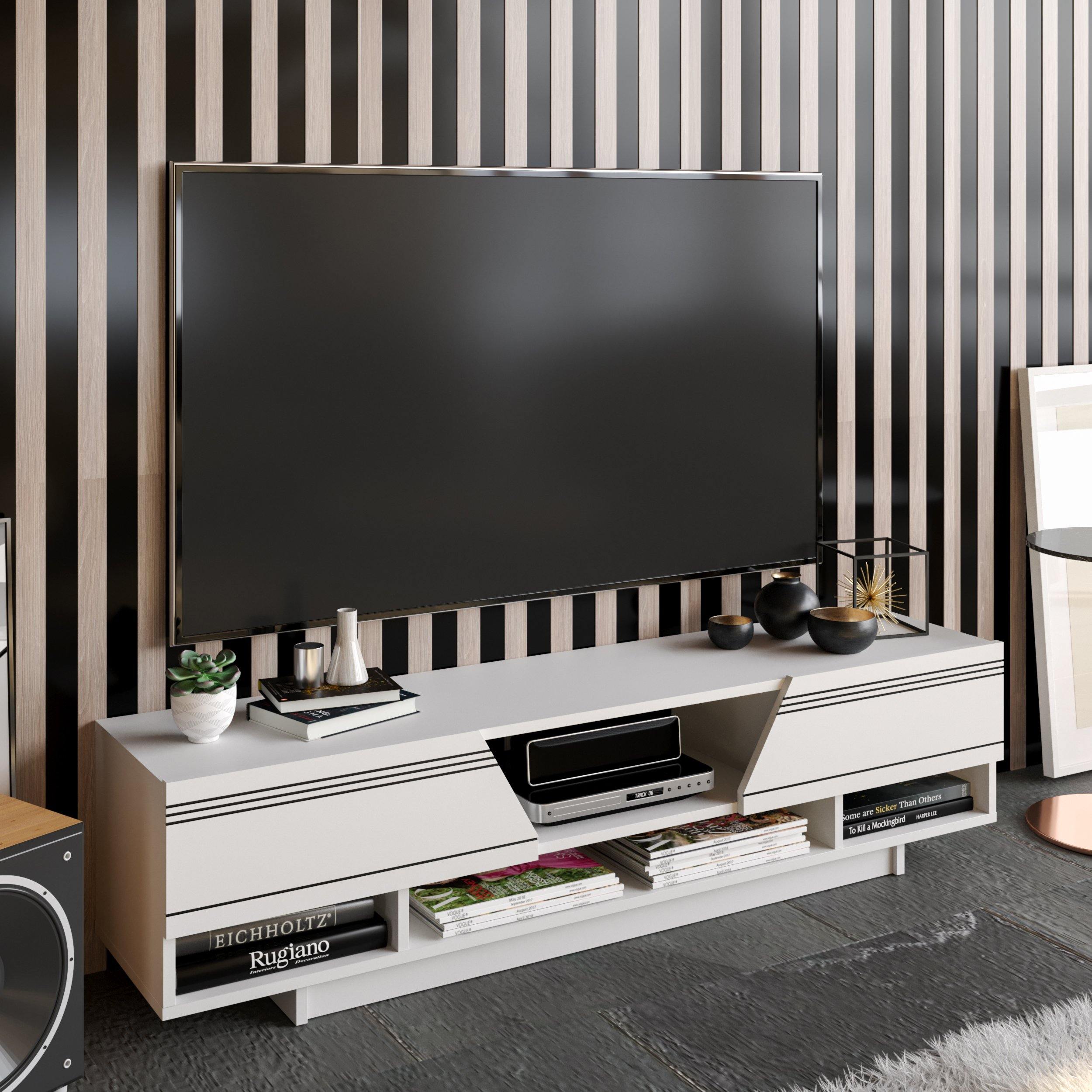 Aspatria 63" TV Stand and Media Console with Cabinets and Shelves fro TVs up to 72" - Decorotika