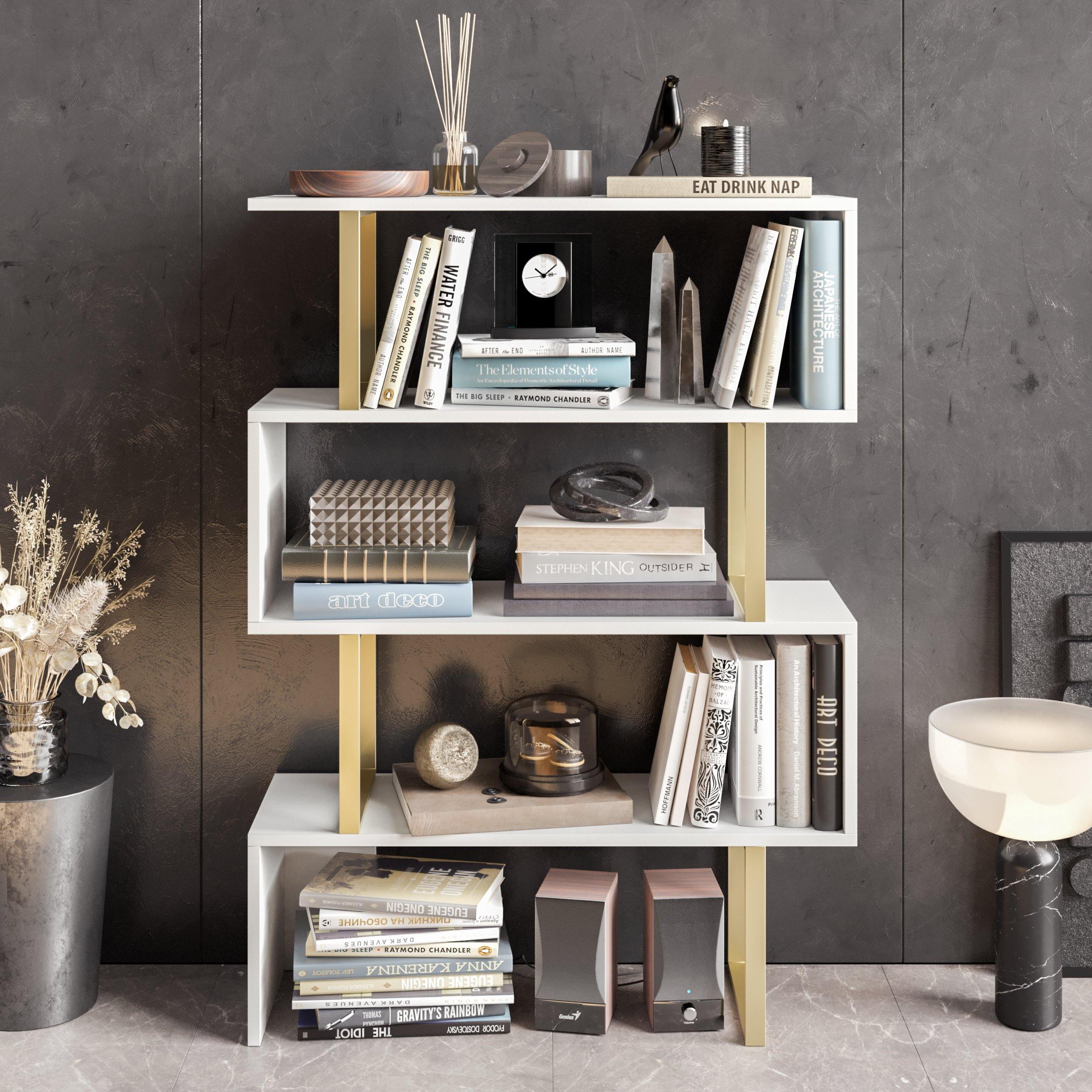 Adriana 49" Tall Metal Manufactured Wood Geometric Bookcase - Decorotika