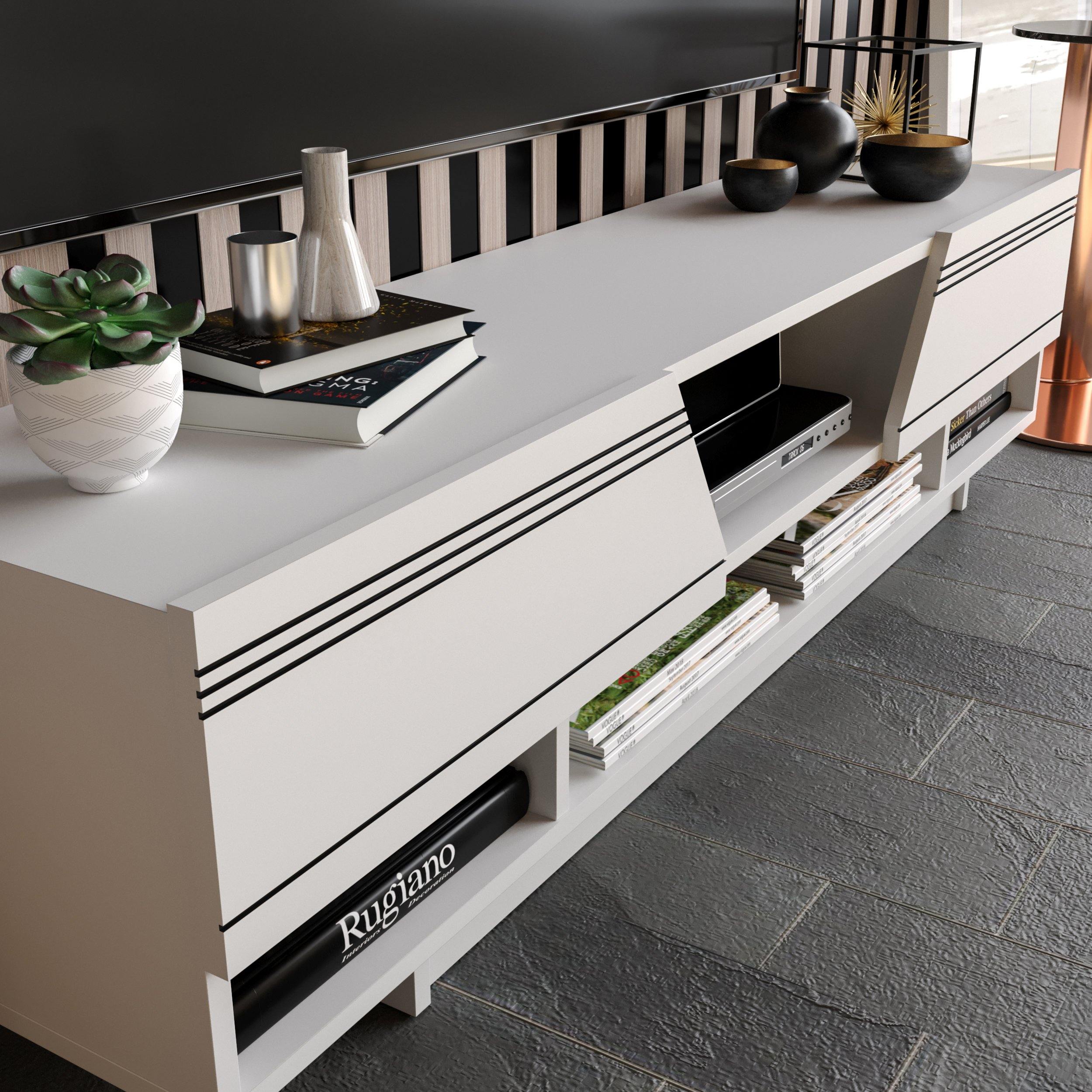 Aspatria 63" TV Stand and Media Console with Cabinets and Shelves fro TVs up to 72" - Decorotika