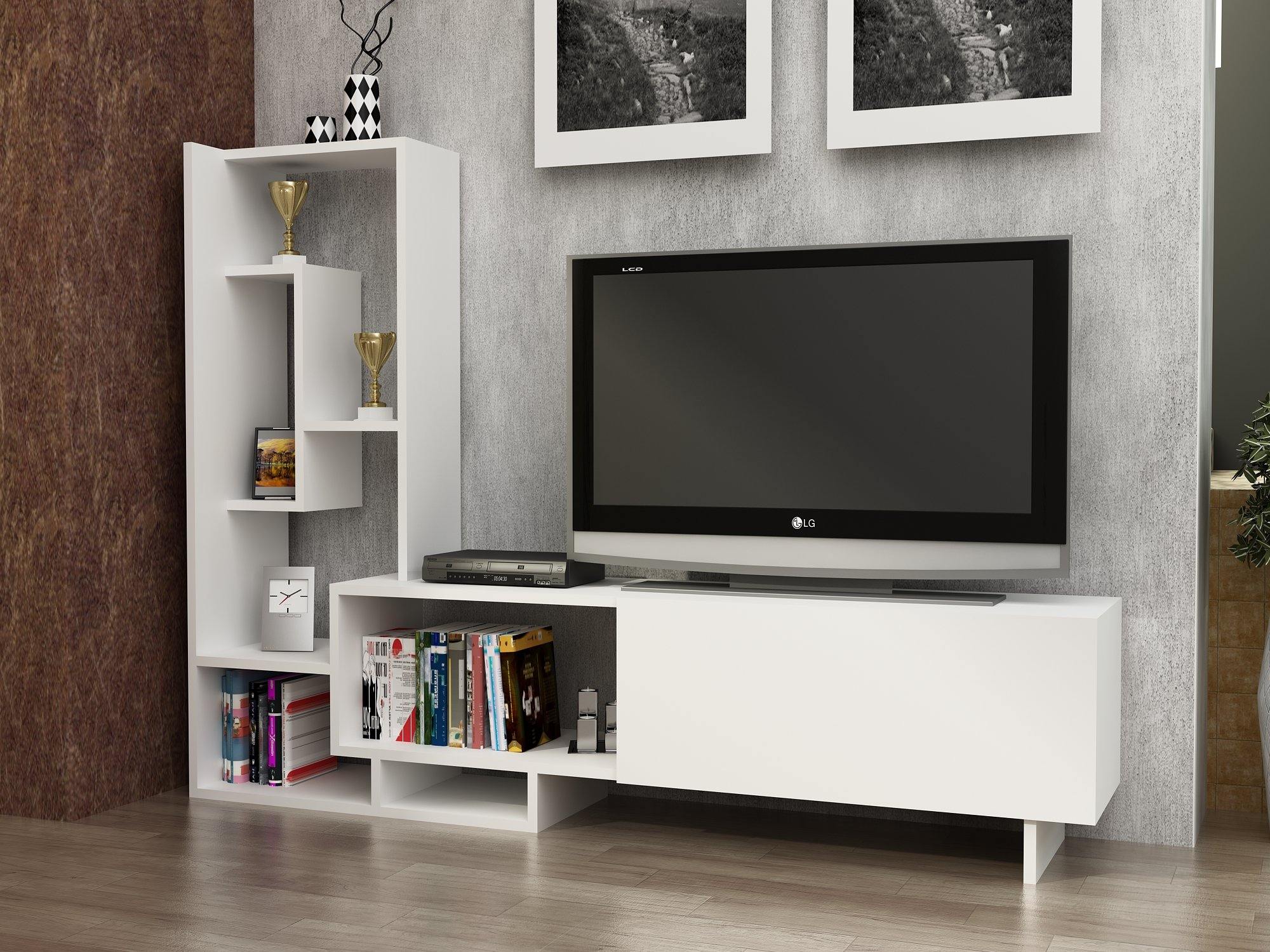 Pegai TV Stand & Entertainment Center for TVs up to 55" - White - Decorotika