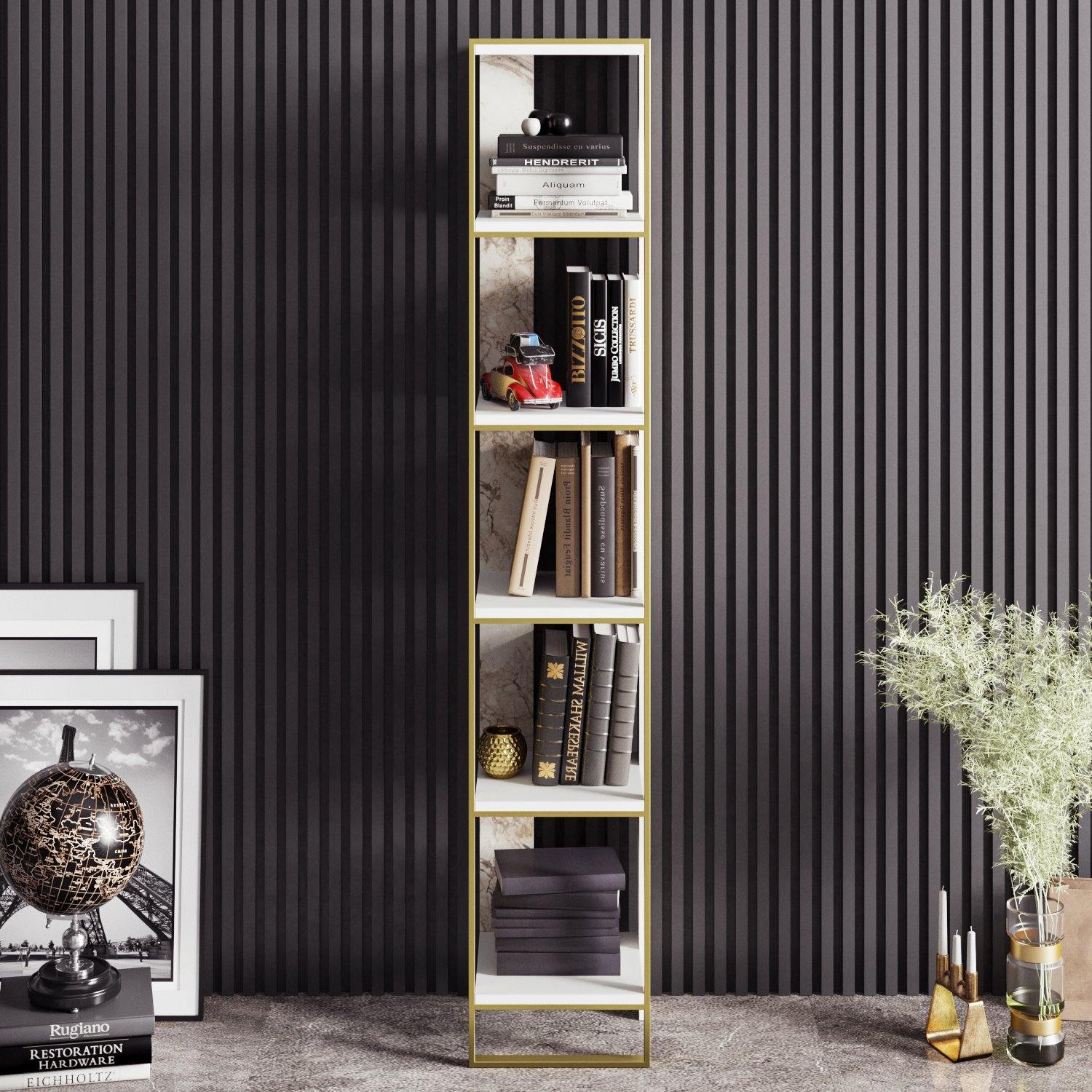 Polka 70'' Tall Metal Wood Bookcase - Decorotika