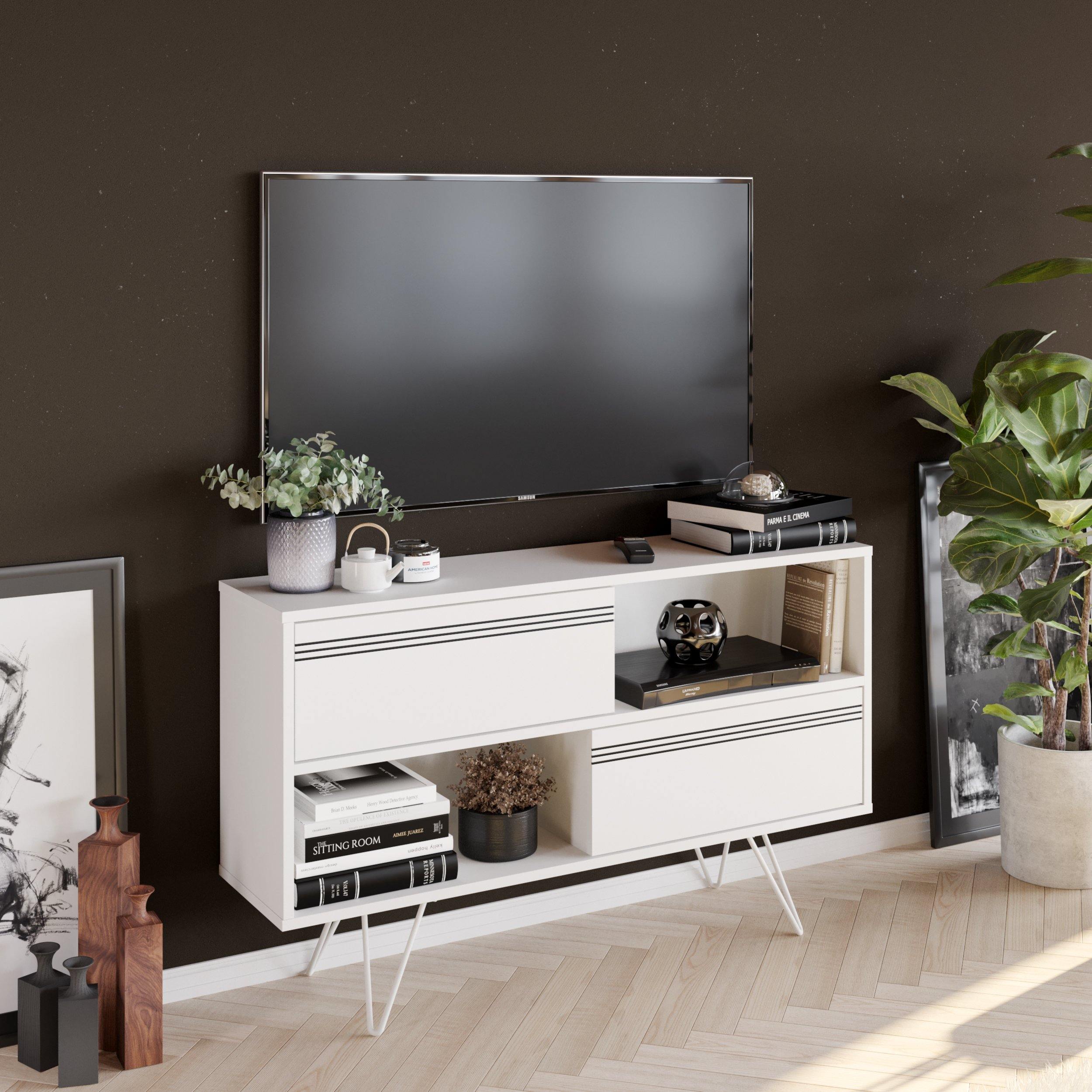 Kerby 47" Wide TV Stand & Media Console with Cabinets & Shelves for TVs up to 55" - Decorotika