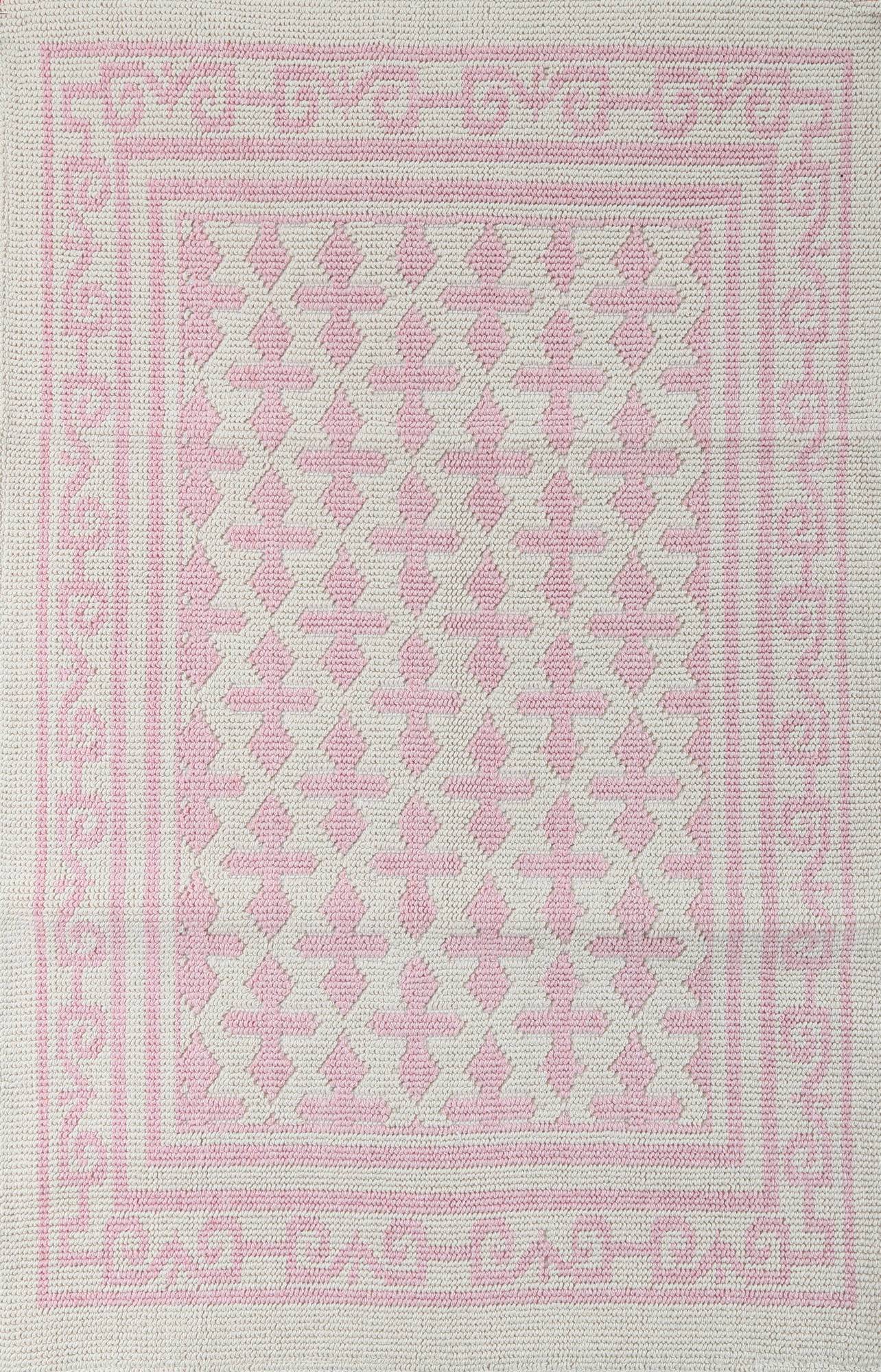 Pearl 100% Cotton Washable Bohemian Area Rug - Light Pink and Off-White - Decorotika