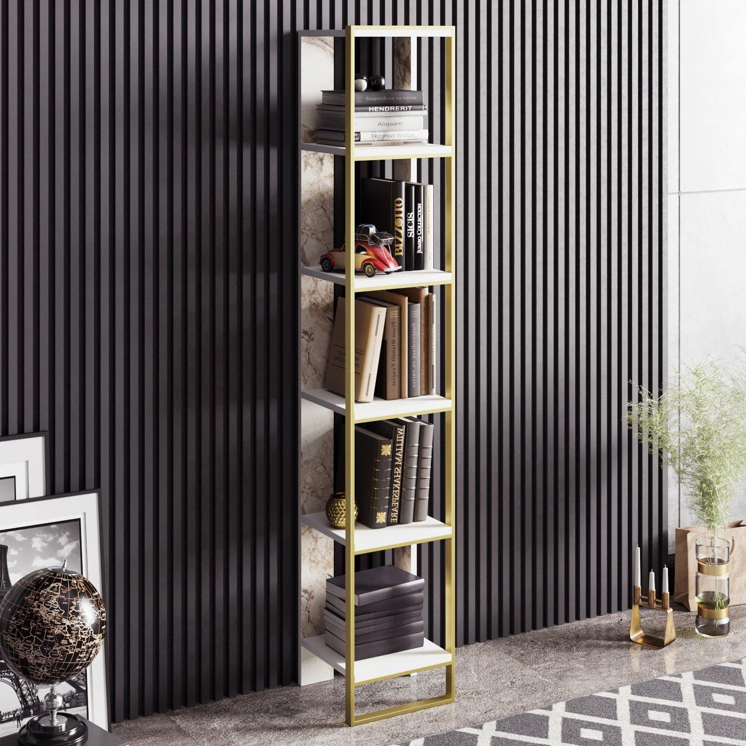 Polka 70'' Tall Metal Wood Bookcase - Decorotika