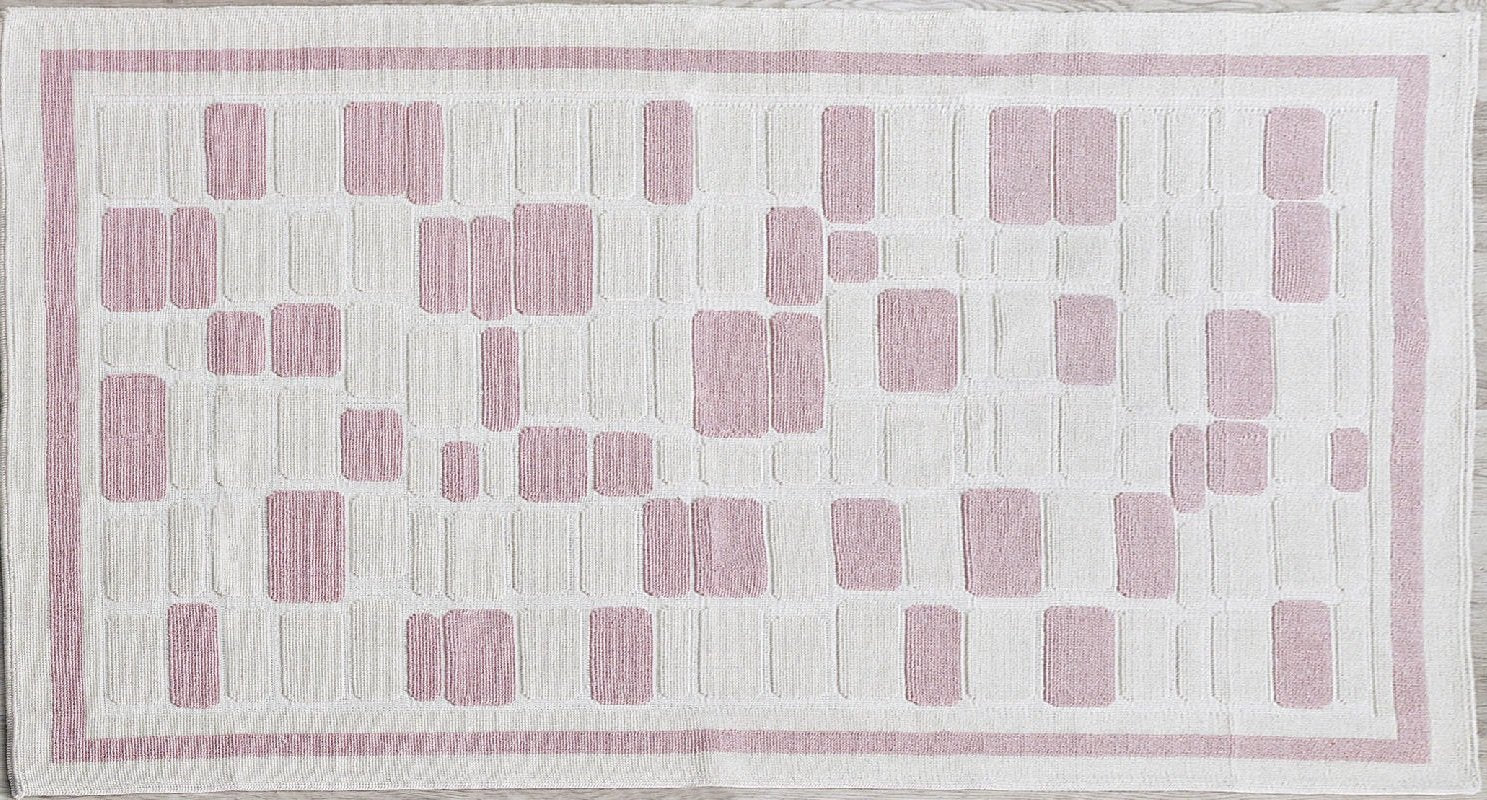 Mosaic 100% Cotton Bohemian Washable Area Rug - Light Pink and Off-White - Decorotika