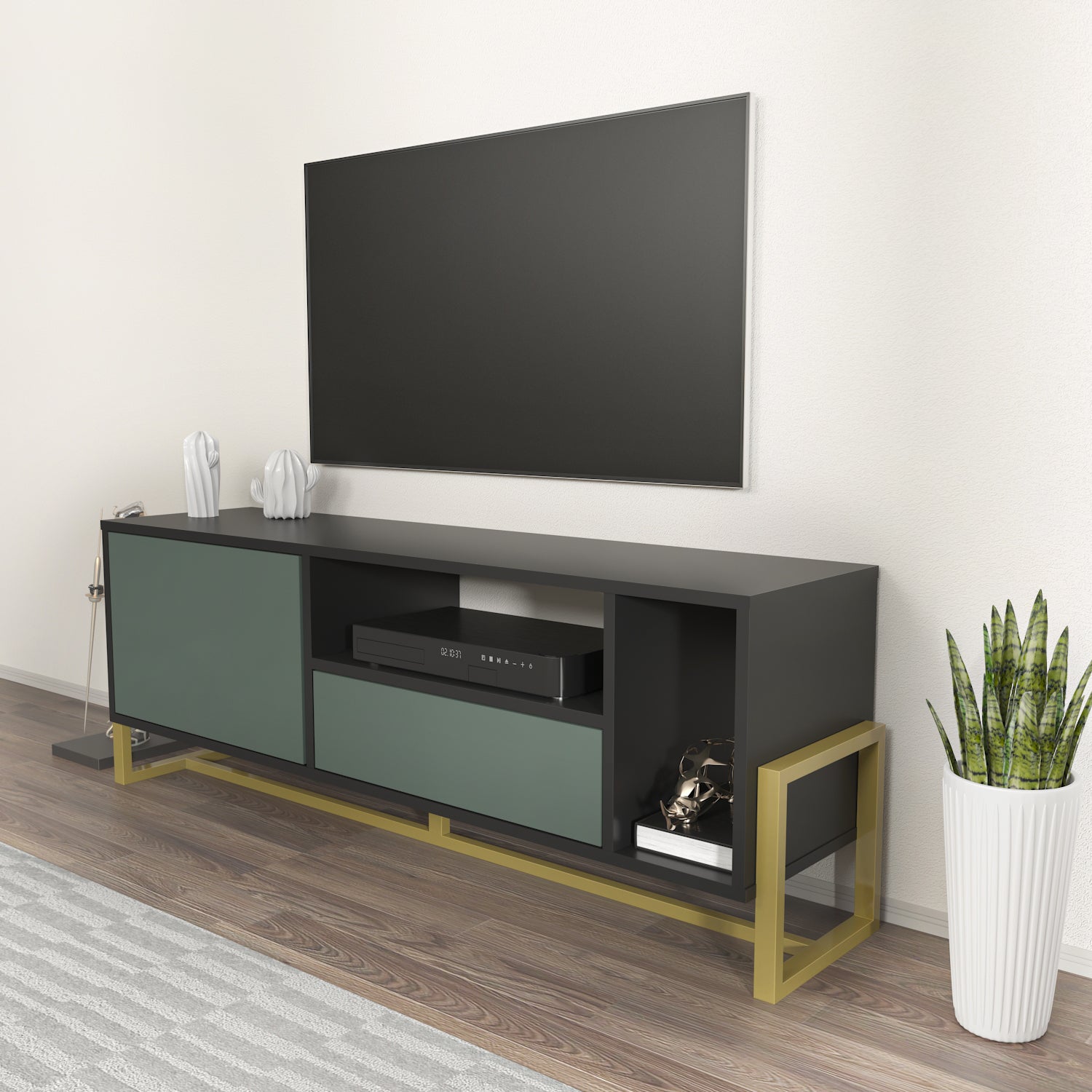 Utopia 55.1" Wide Modern TV Stand with Metal Legs | TV Console with Storage Cabinet