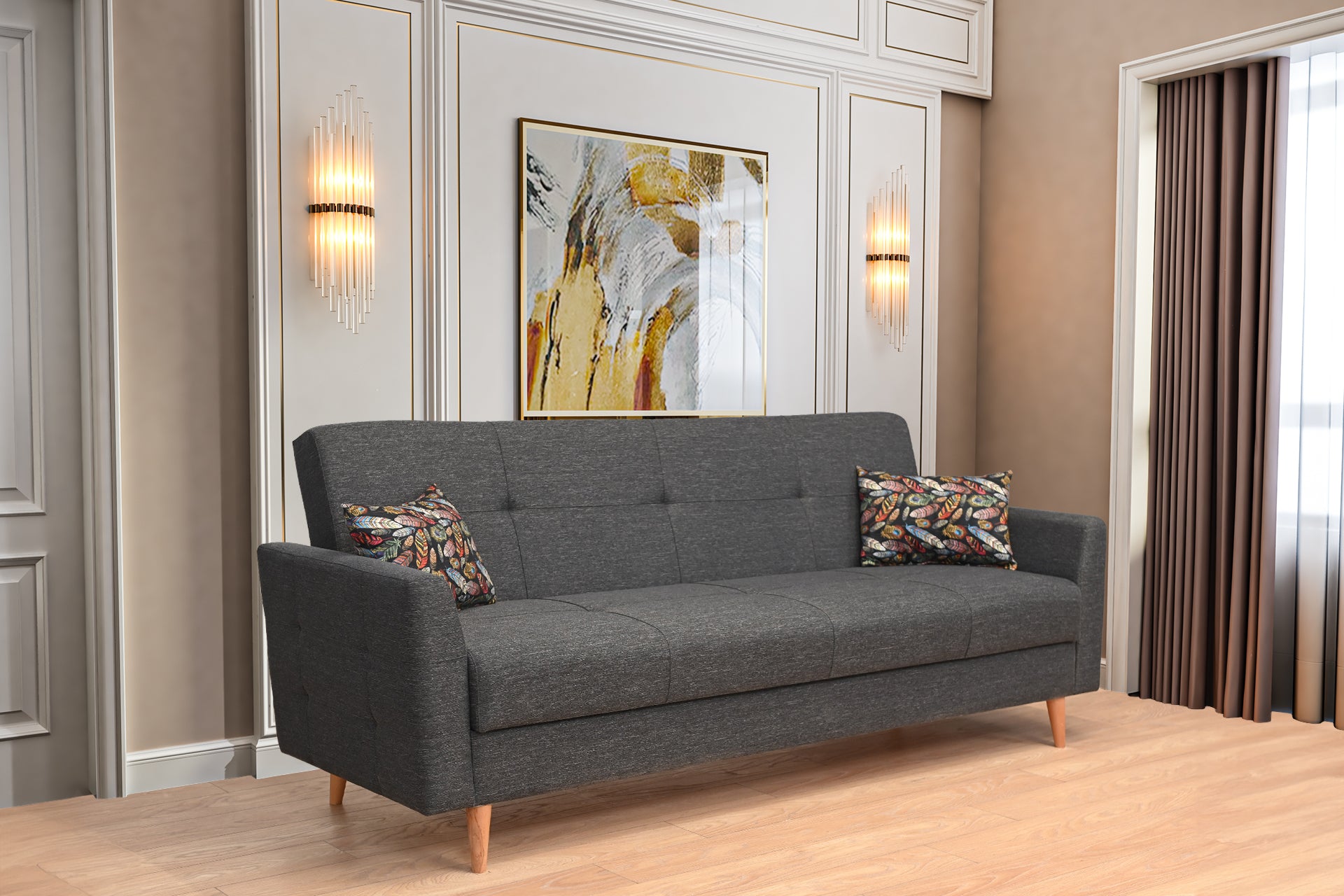 Kale Contemporary 3-Seater Sofa Dark Gray