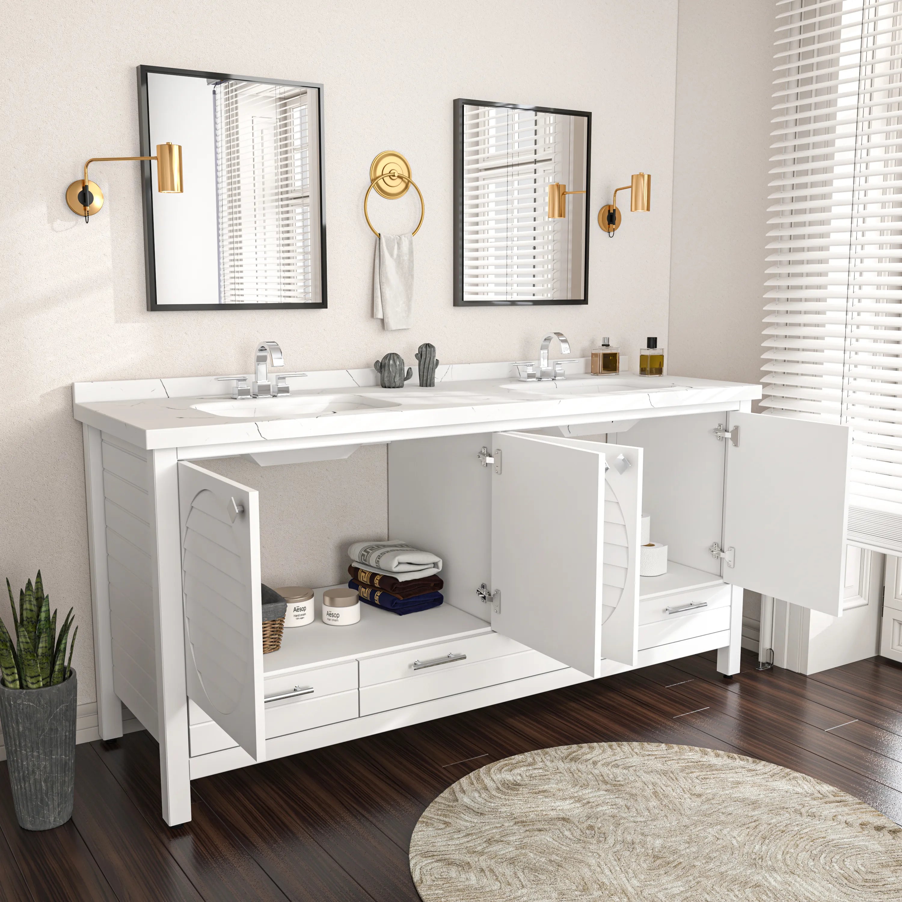 Papatya 71'' Wide Free-standing Double Bathroom Vanity with Engineered Marble Vanity Top