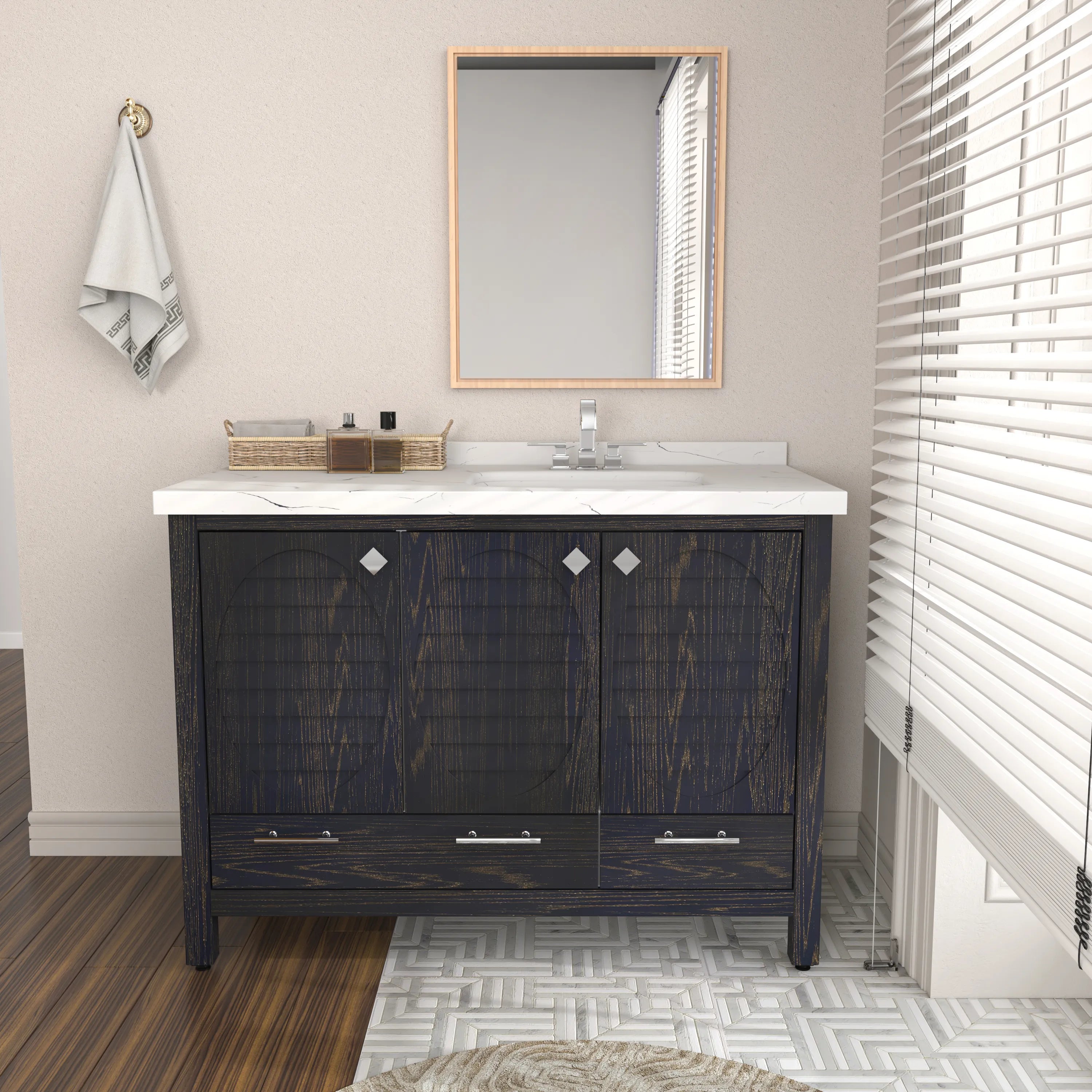 Papatya 47'' Wide Free-standing Single Bathroom Vanity with Engineered Marble Vanity Top