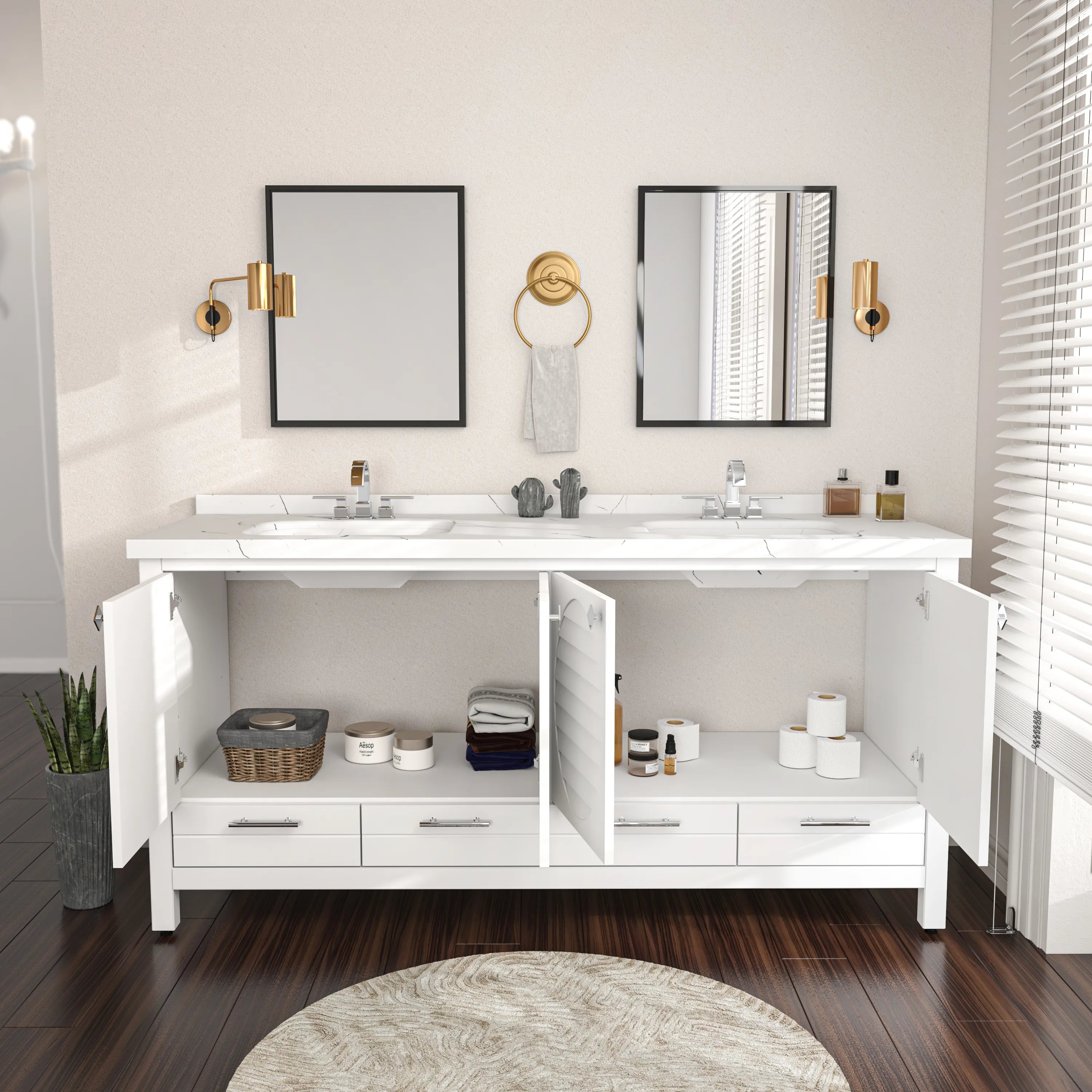 Papatya 71'' Wide Free-standing Double Bathroom Vanity with Engineered Marble Vanity Top