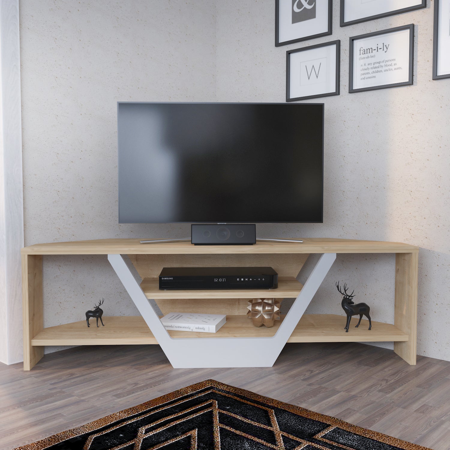 Sares 47'' Wide Corner TV Stand Console Table for Up to 55 inch TVs