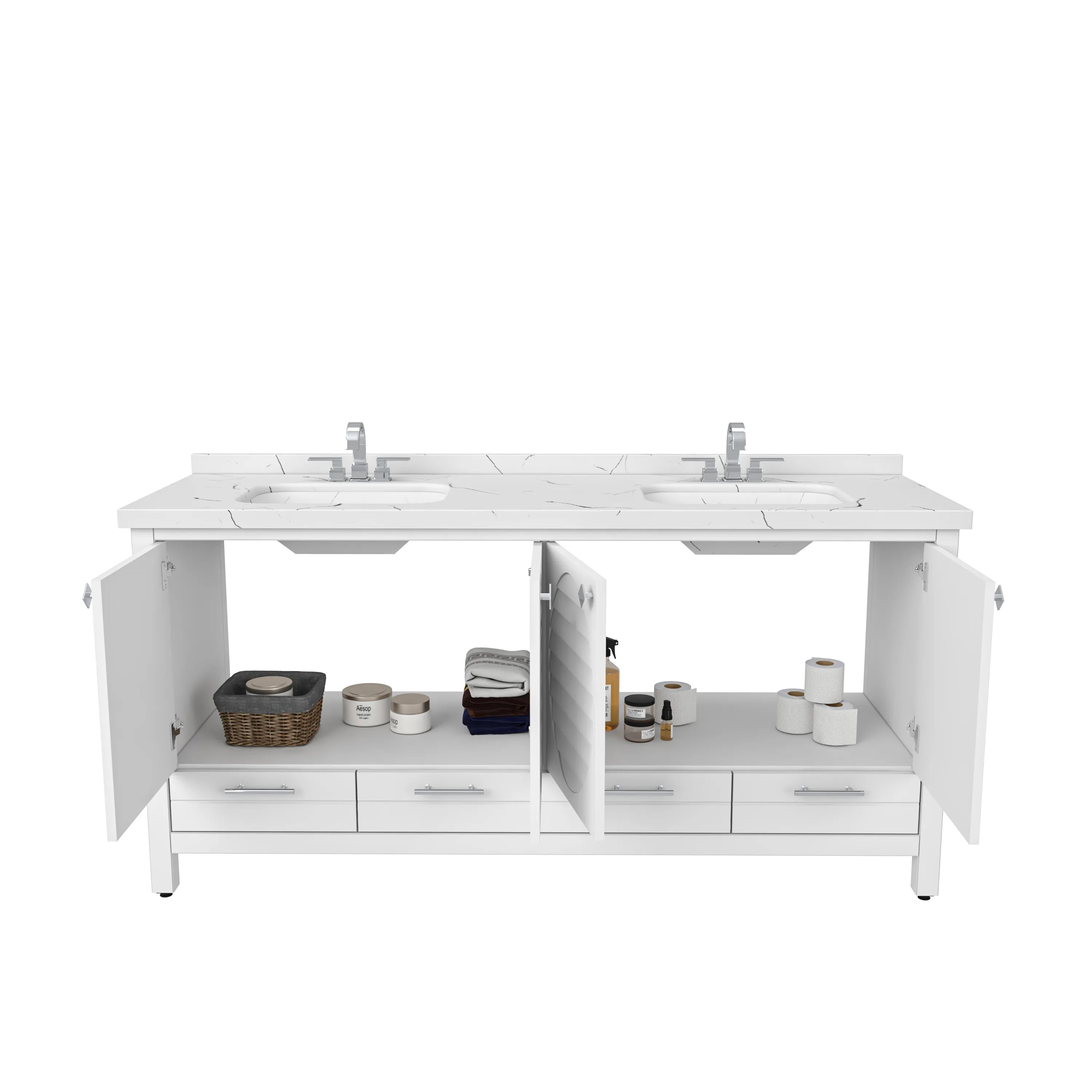 Papatya 71'' Wide Free-standing Double Bathroom Vanity with Engineered Marble Vanity Top