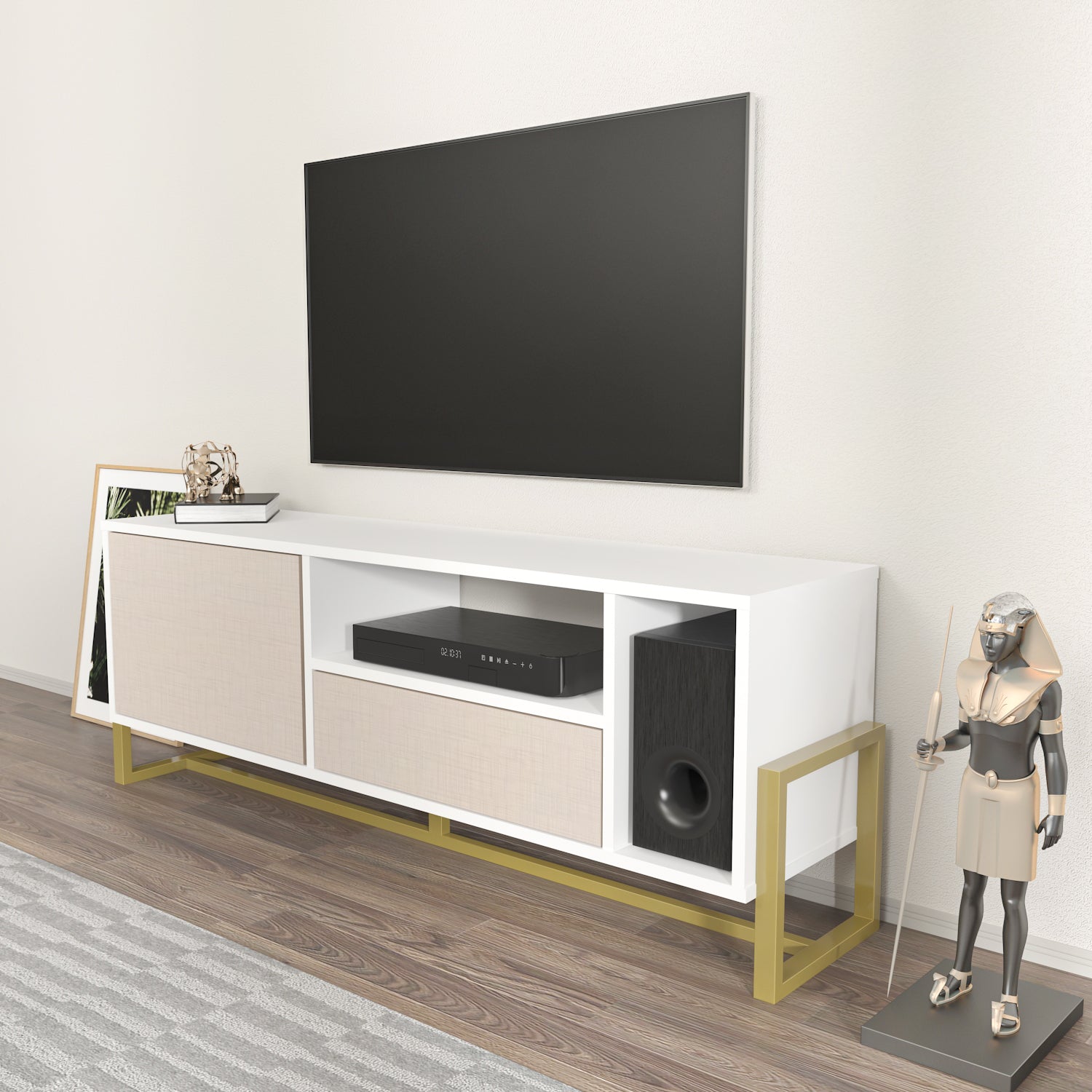 Utopia 55.1" Wide Modern TV Stand with Metal Legs | TV Console with Storage Cabinet