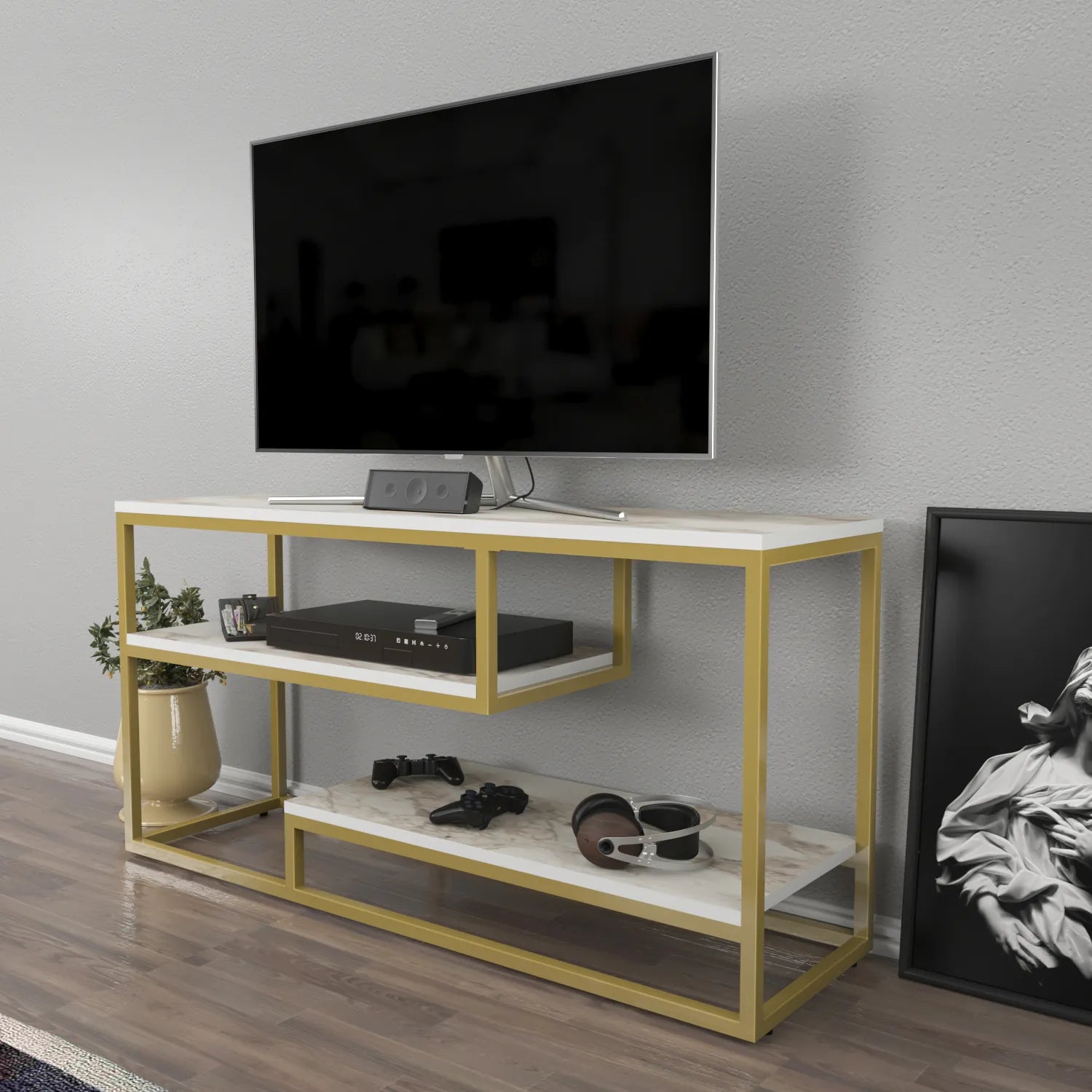 Lorin 47 inch Wide Metal Wood TV Stand Media Console for TVs up to 55 inch