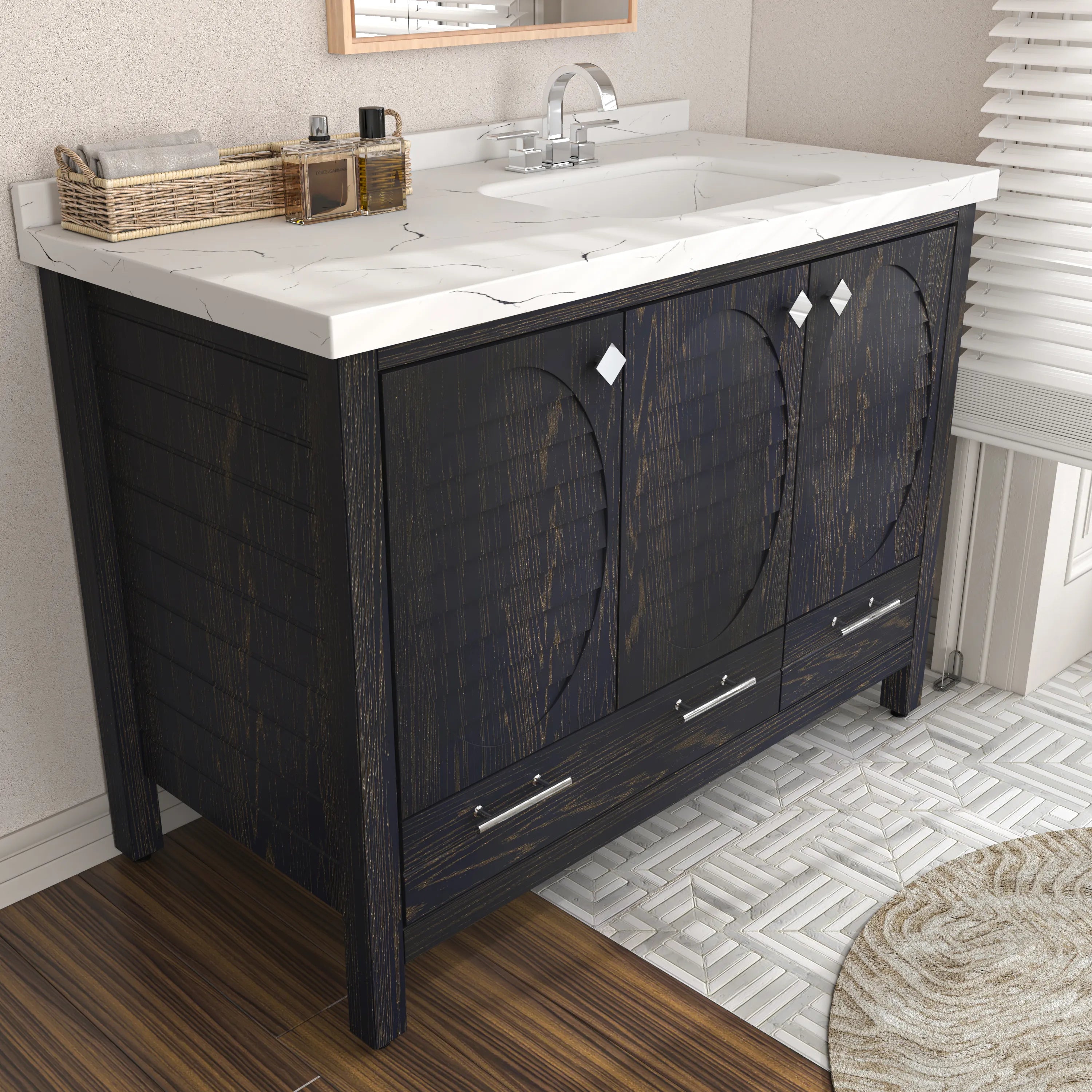 Papatya 47'' Wide Free-standing Single Bathroom Vanity with Engineered Marble Vanity Top