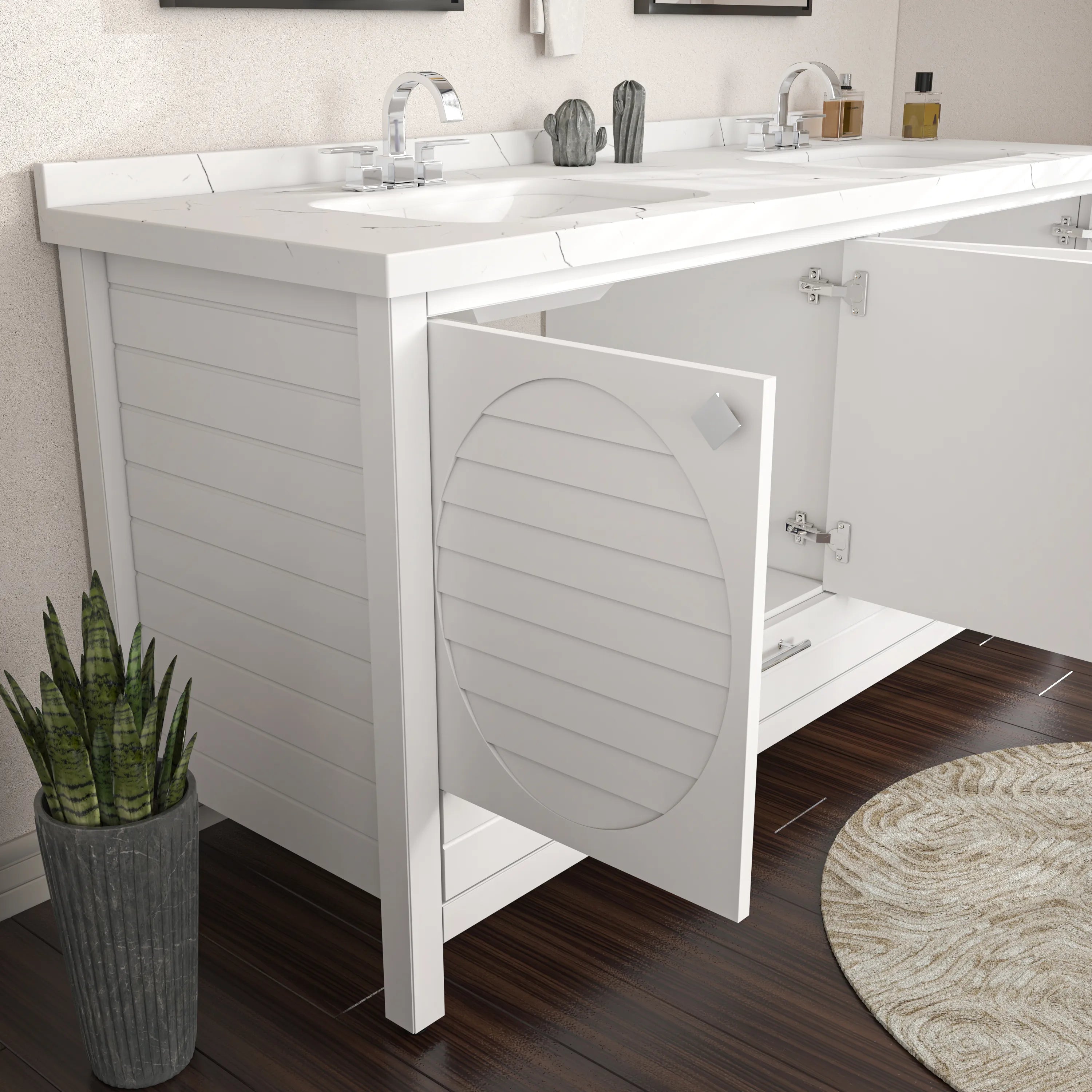 Papatya 71'' Wide Free-standing Double Bathroom Vanity with Engineered Marble Vanity Top