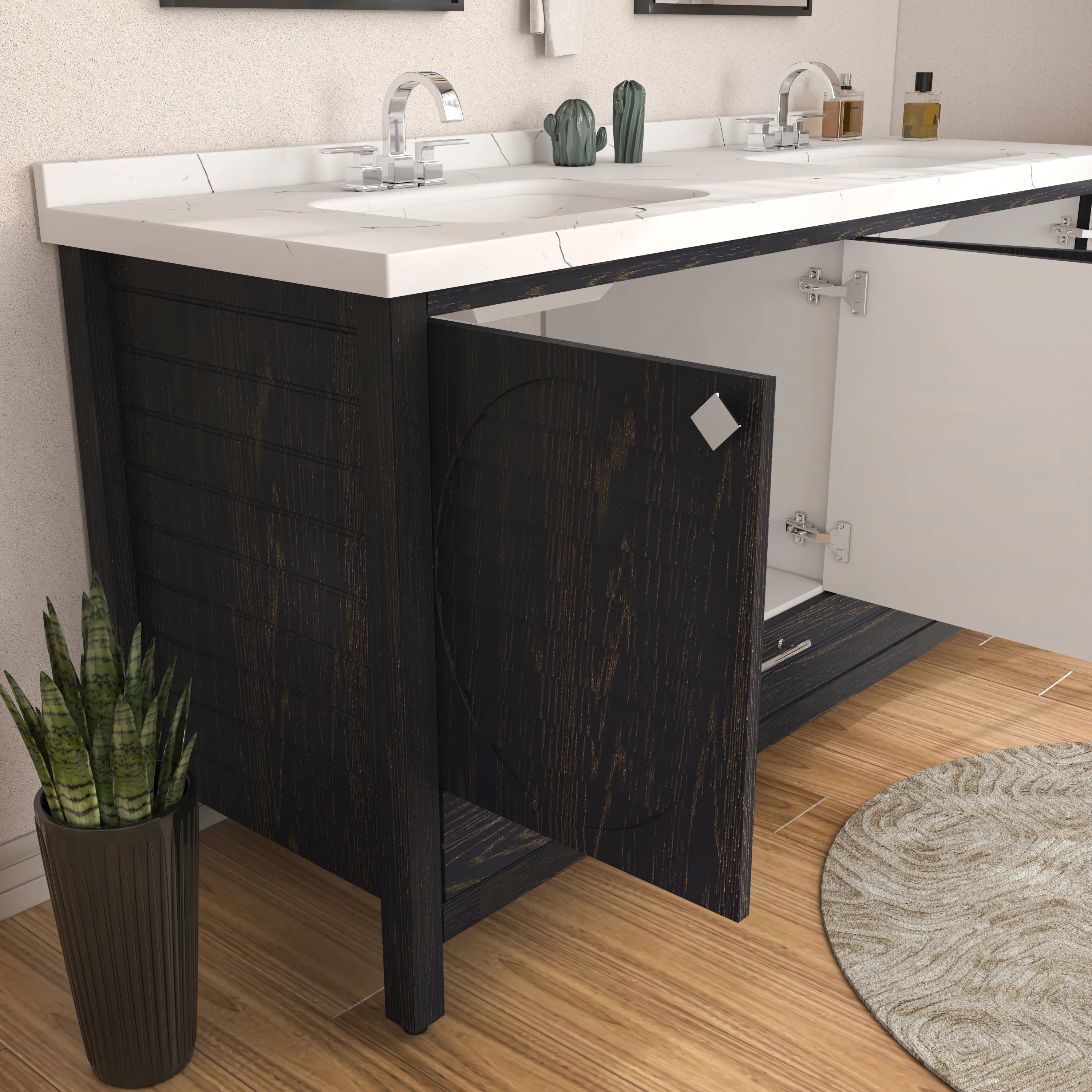 Papatya 71'' Wide Free-standing Double Bathroom Vanity with Engineered Marble Vanity Top