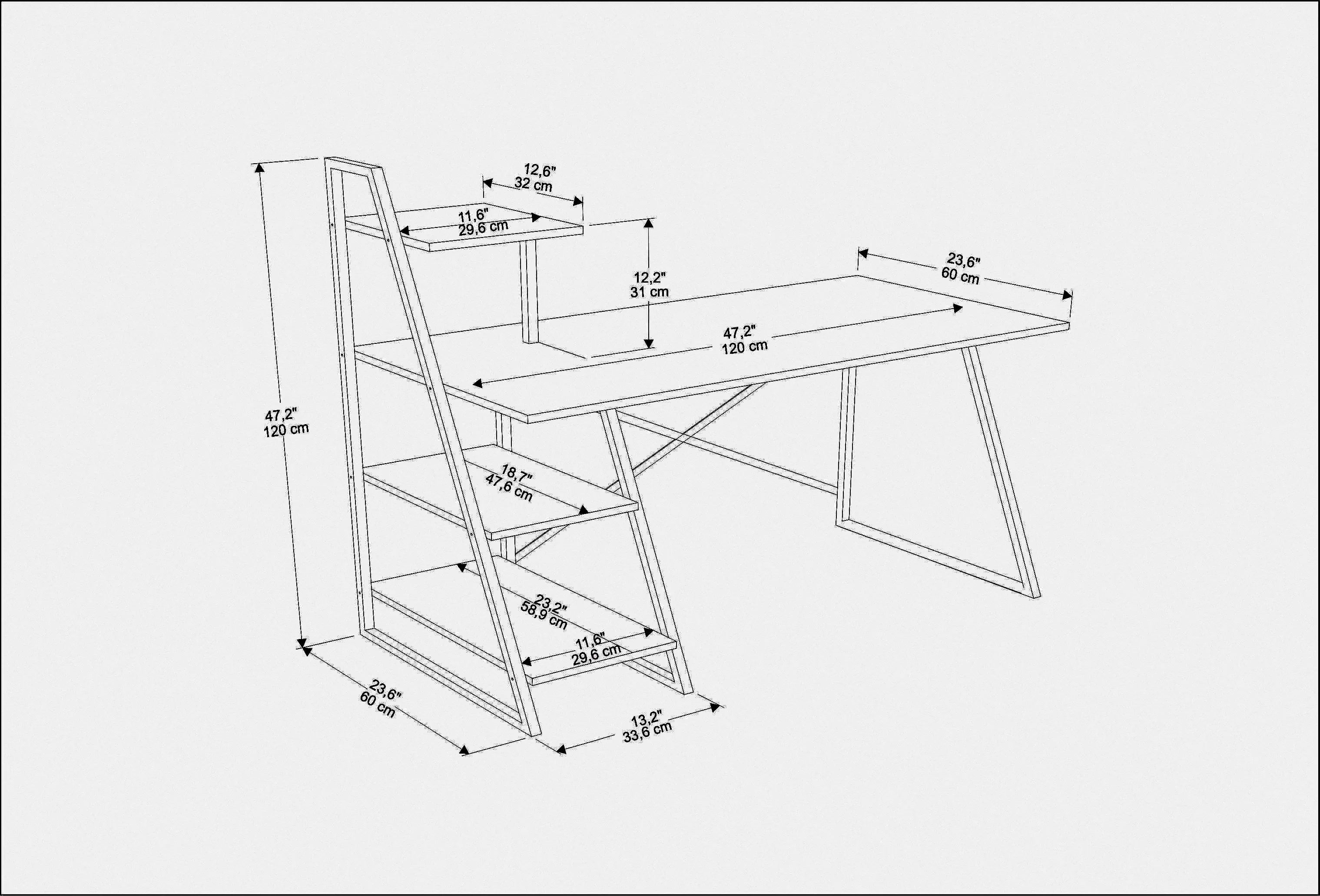 Admira 47 inch Wide Metal Wood Computer Writing Desk with Open Shelf Storage