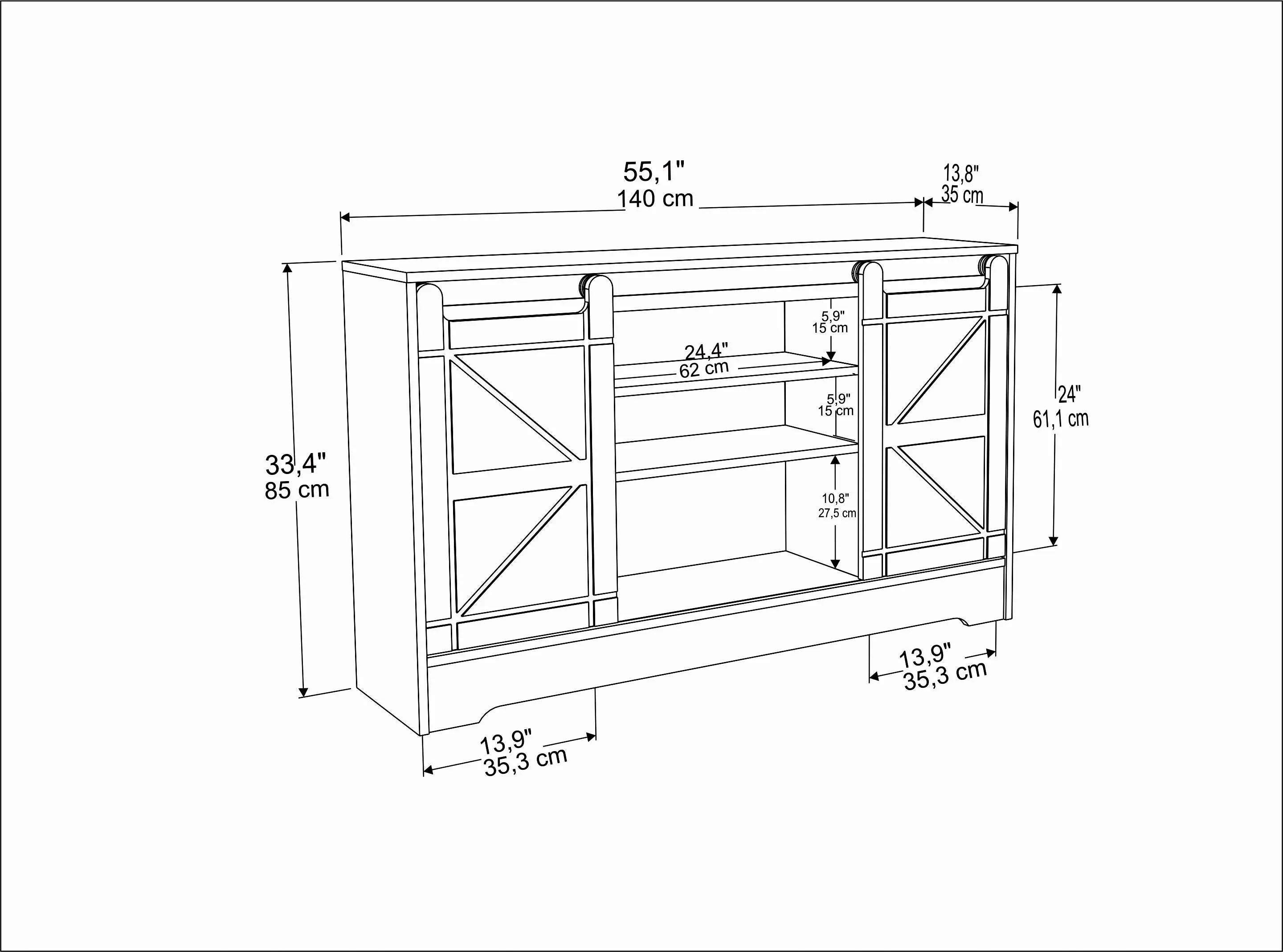 Ahris 55 inch Wide TV Stand Media Console with Sliding Barn Doors for TVs up to 65 inch