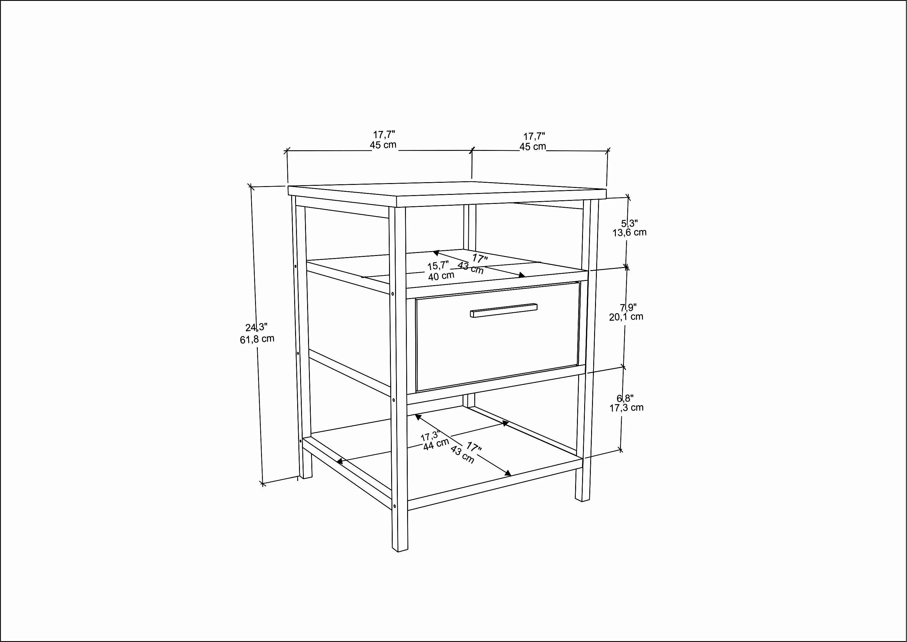 Alba Nightstand Side Table with Metal Frame