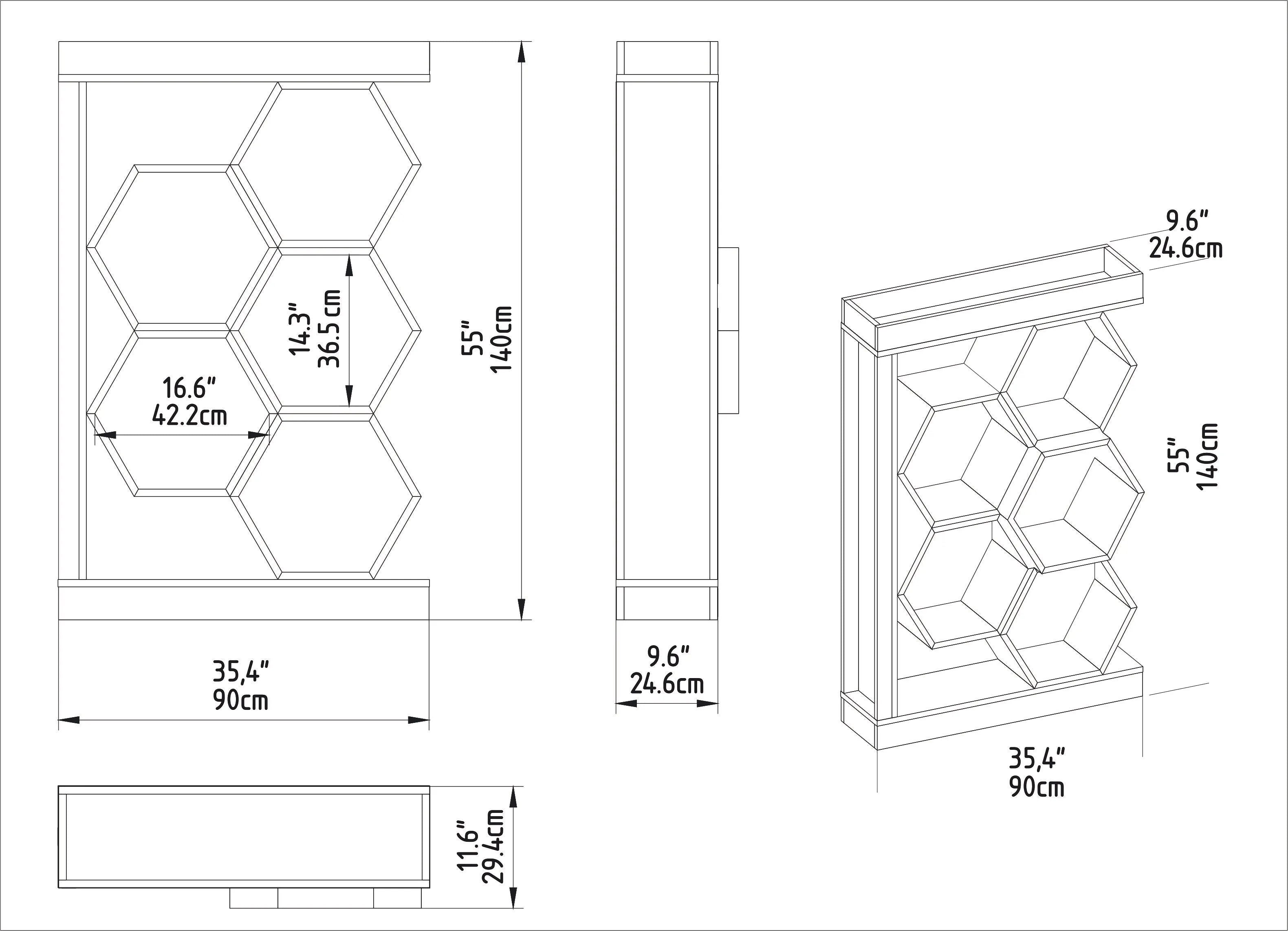 Artemis 55" Tall Honeycomb Hexagon Geometric Reversible Bookcase