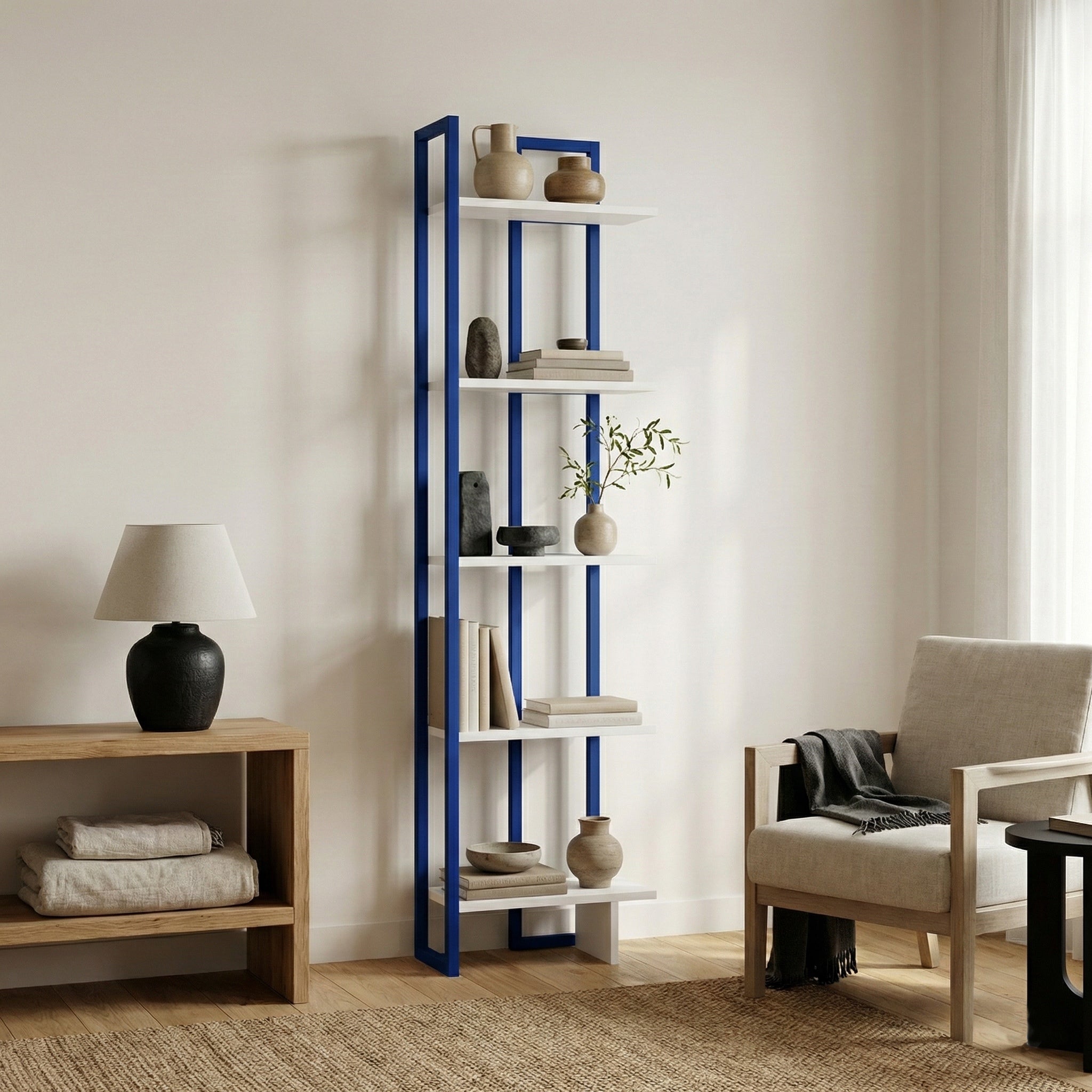 Alice 71" Tall Metal Manufactured Wood Bookcase | Corner Bookcase