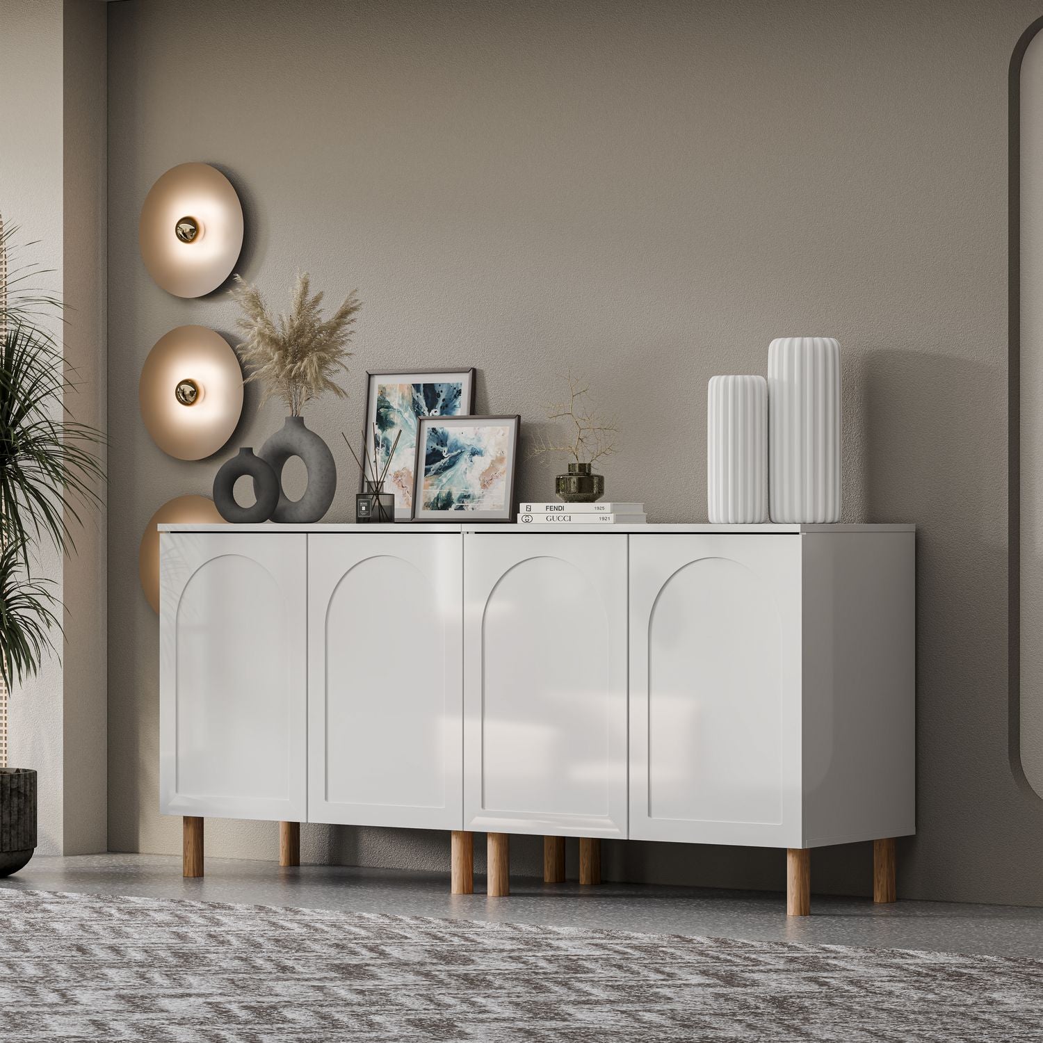 Bohem Modern Sideboard Cabinet with Solid Wood Legs