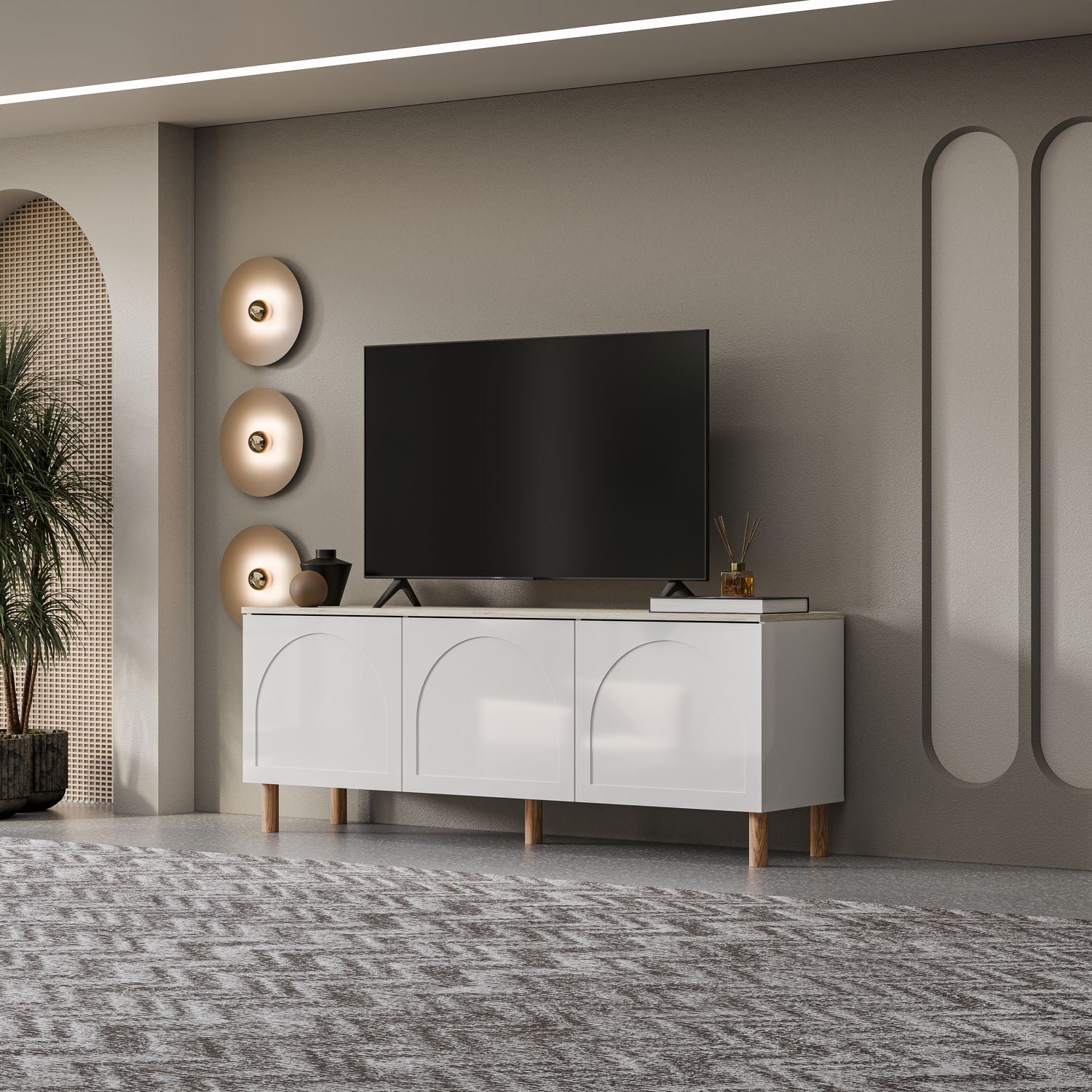 Bohem 71'' Mid-Century Modern TV Stand Console with Solid Wood Legs for up to 80" TVs