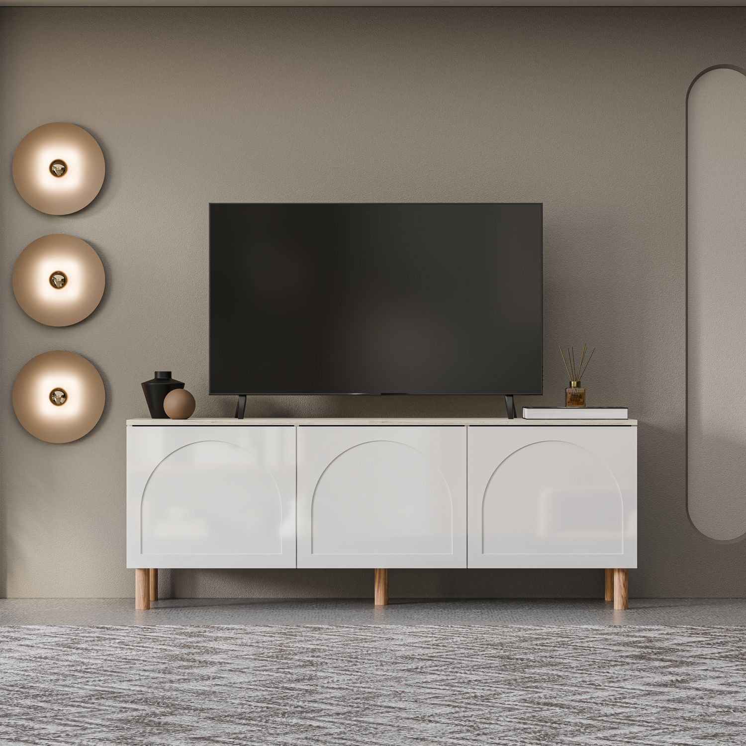 Bohem 71'' Mid-Century Modern TV Stand Console with Solid Wood Legs for up to 80" TVs