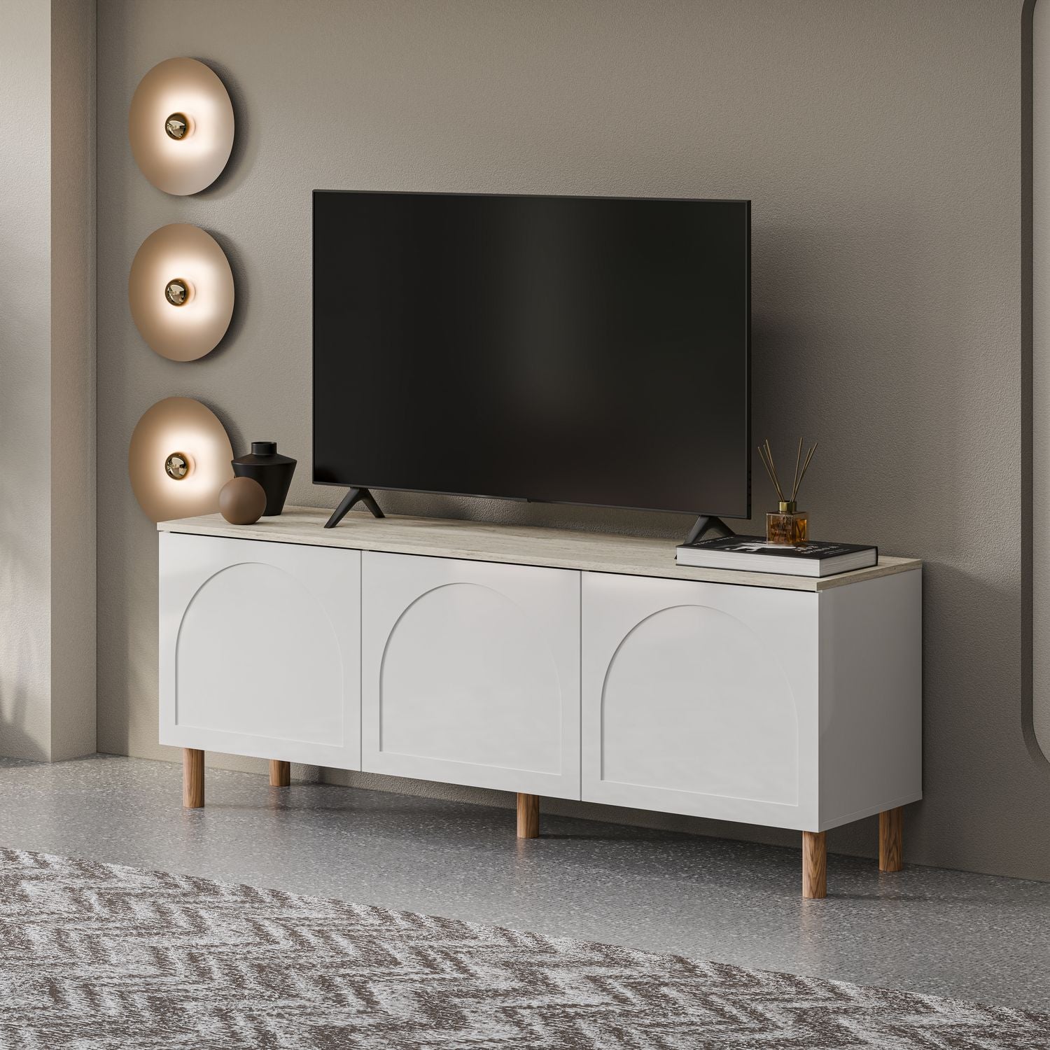 Bohem 71'' Mid-Century Modern TV Stand Console with Solid Wood Legs for up to 80" TVs