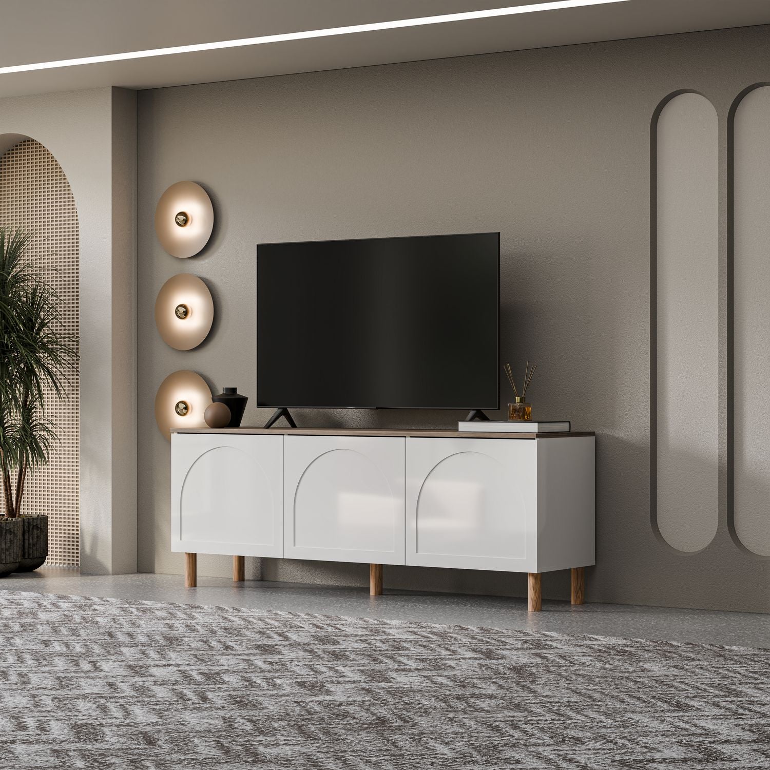 Bohem 71'' Mid-Century Modern TV Stand Console with Solid Wood Legs for up to 80" TVs