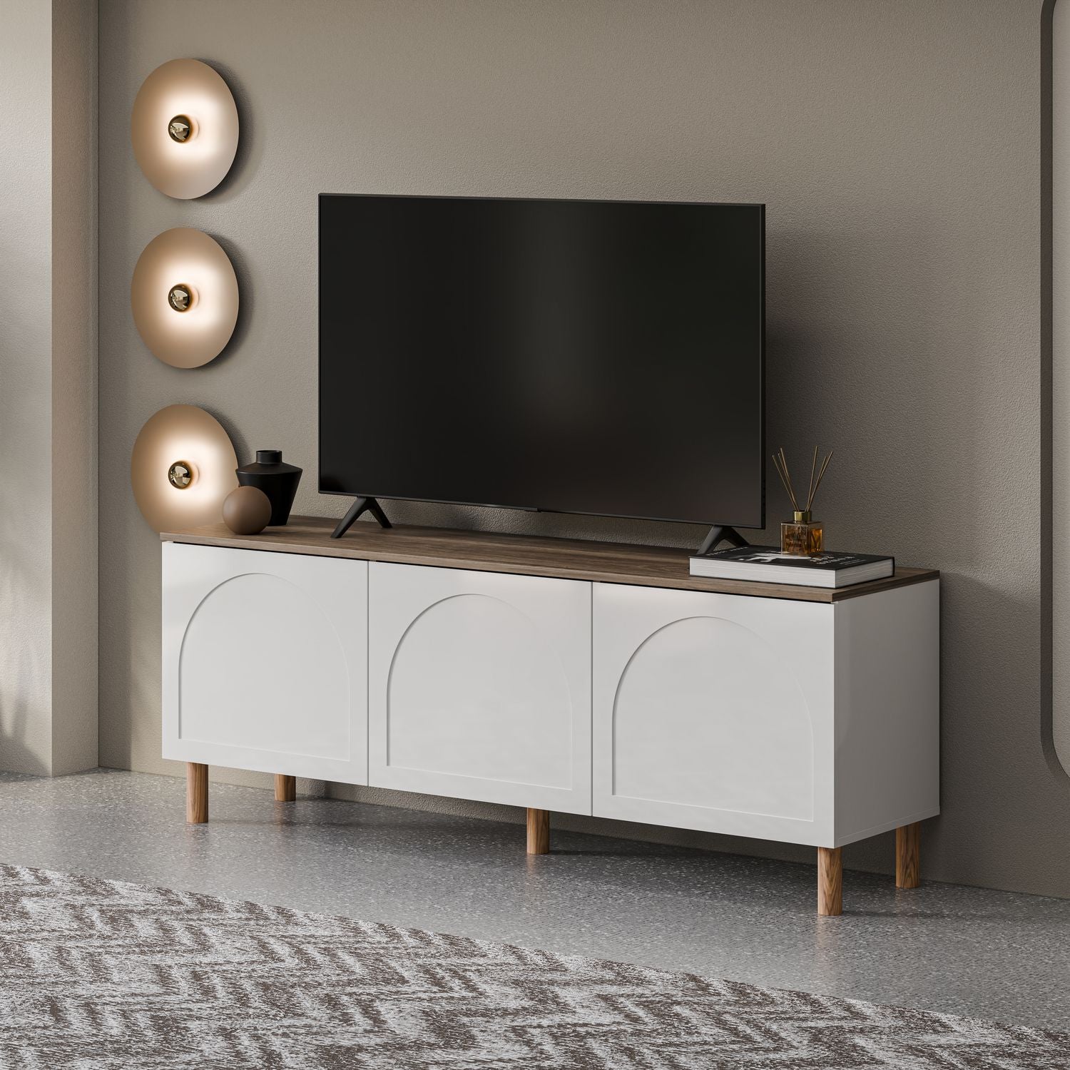 Bohem 71'' Mid-Century Modern TV Stand Console with Solid Wood Legs for up to 80" TVs