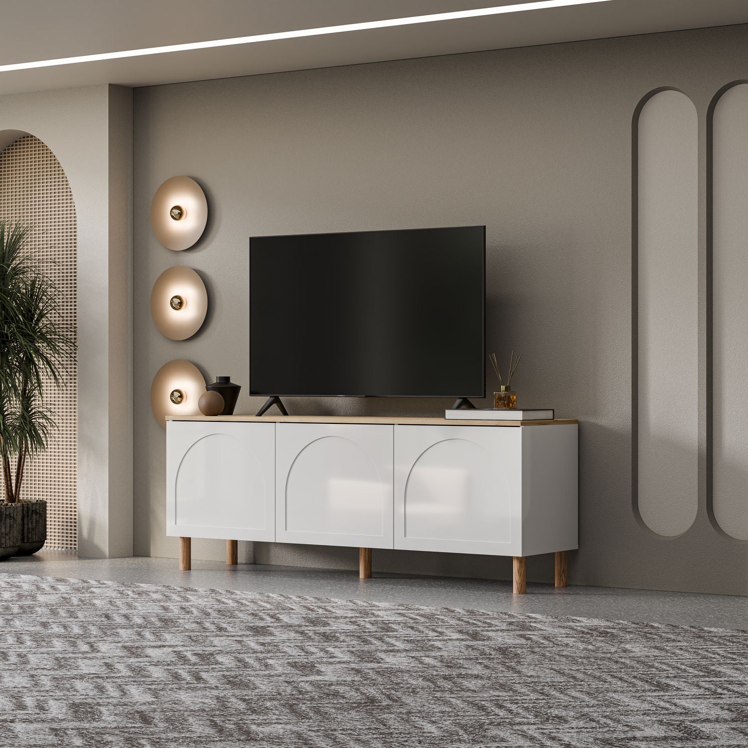 Bohem 71'' Mid-Century Modern TV Stand Console with Solid Wood Legs for up to 80" TVs