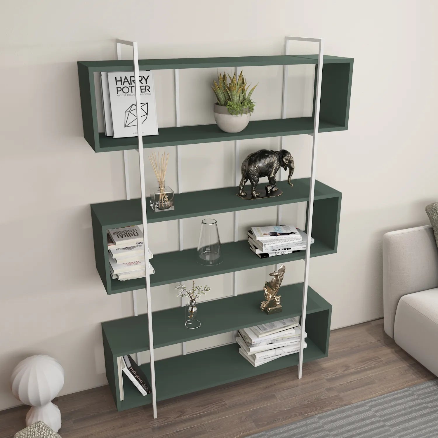 Bruti 71" Tall Geometric Metal Wood Bookcase | Bookshelf | Display Unit