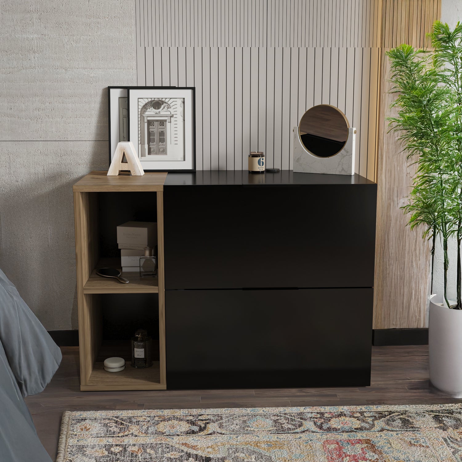 Opheus Modular 2-Drawer Dresser with Open Shelves – Decorotika