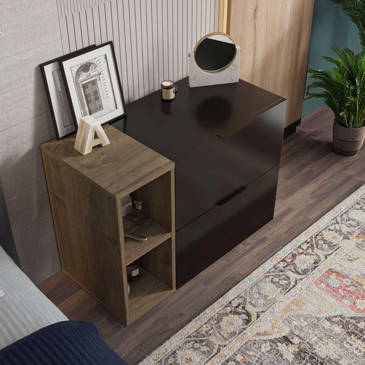Opheus Modular 2-Drawer Dresser with Open Shelves – Decorotika