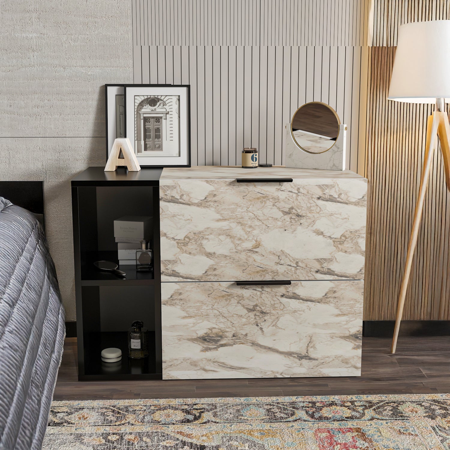 Opheus Modular 2-Drawer Dresser with Open Shelves – Decorotika