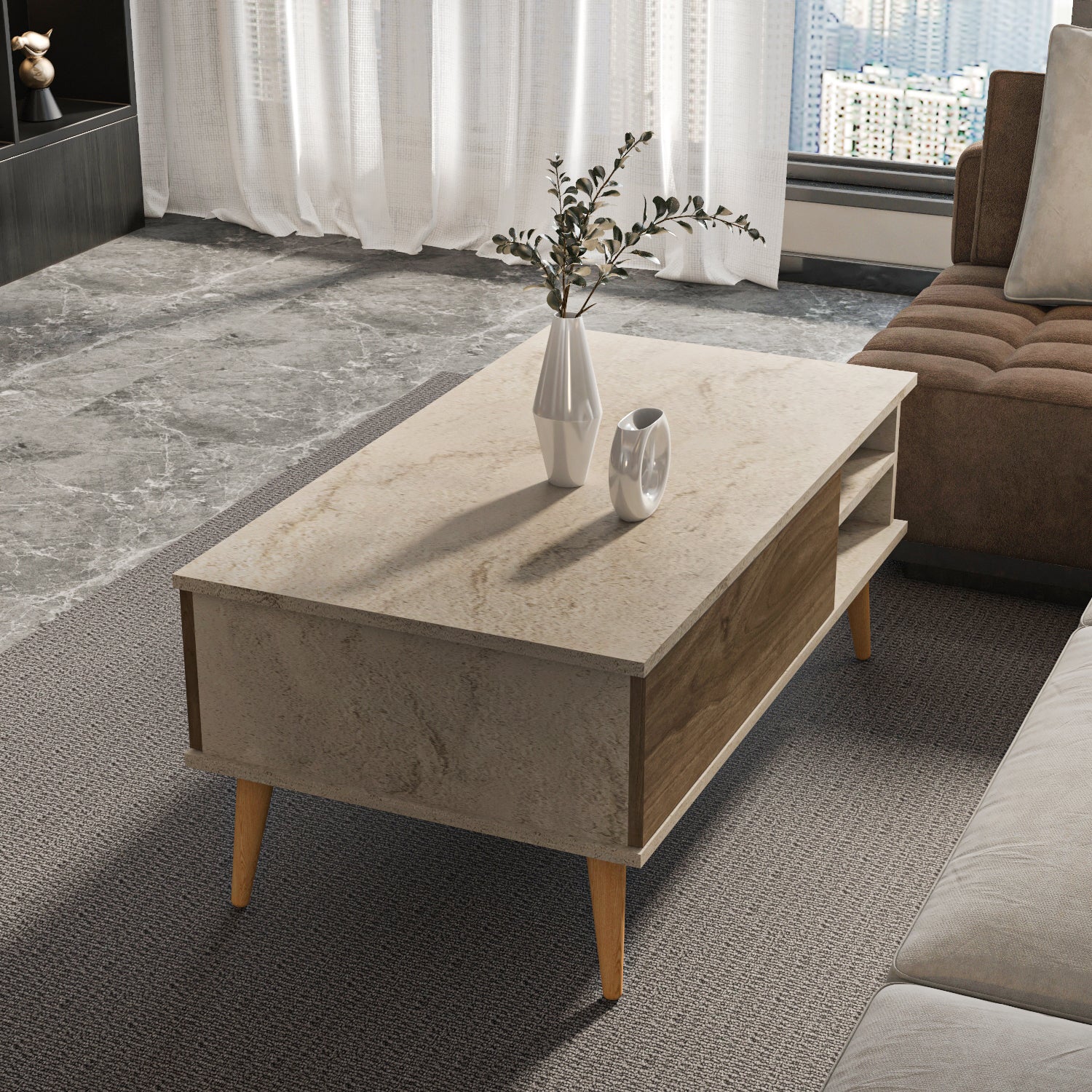 Como 47" Wide Coffee Table with Cabinet