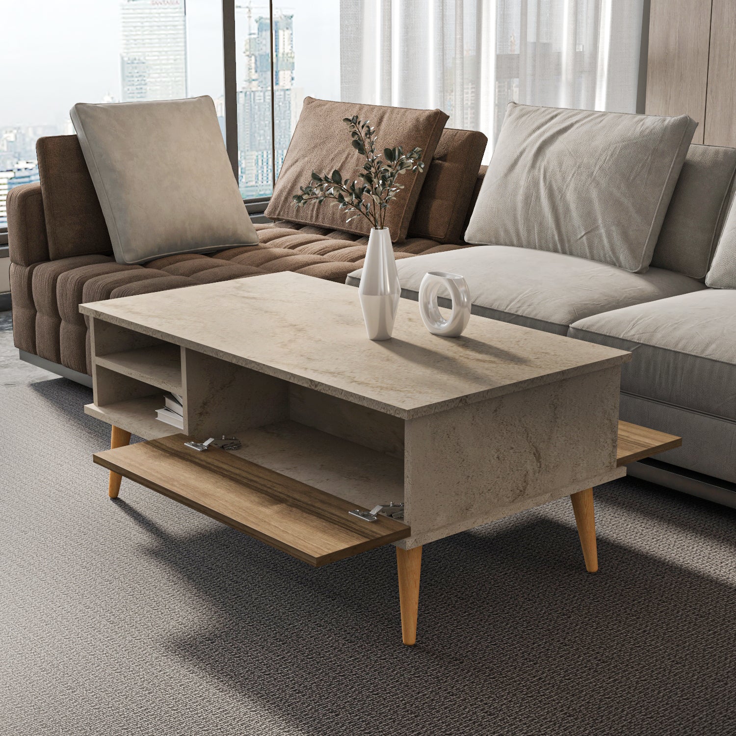 Como 47" Wide Coffee Table with Cabinet