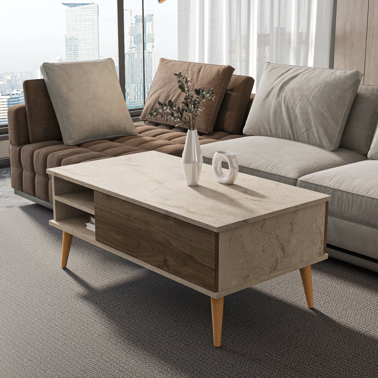 Como 47" Wide Coffee Table with Cabinet