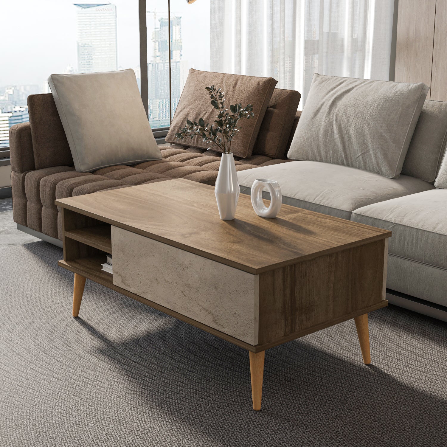 Como 47" Wide Coffee Table with Cabinet