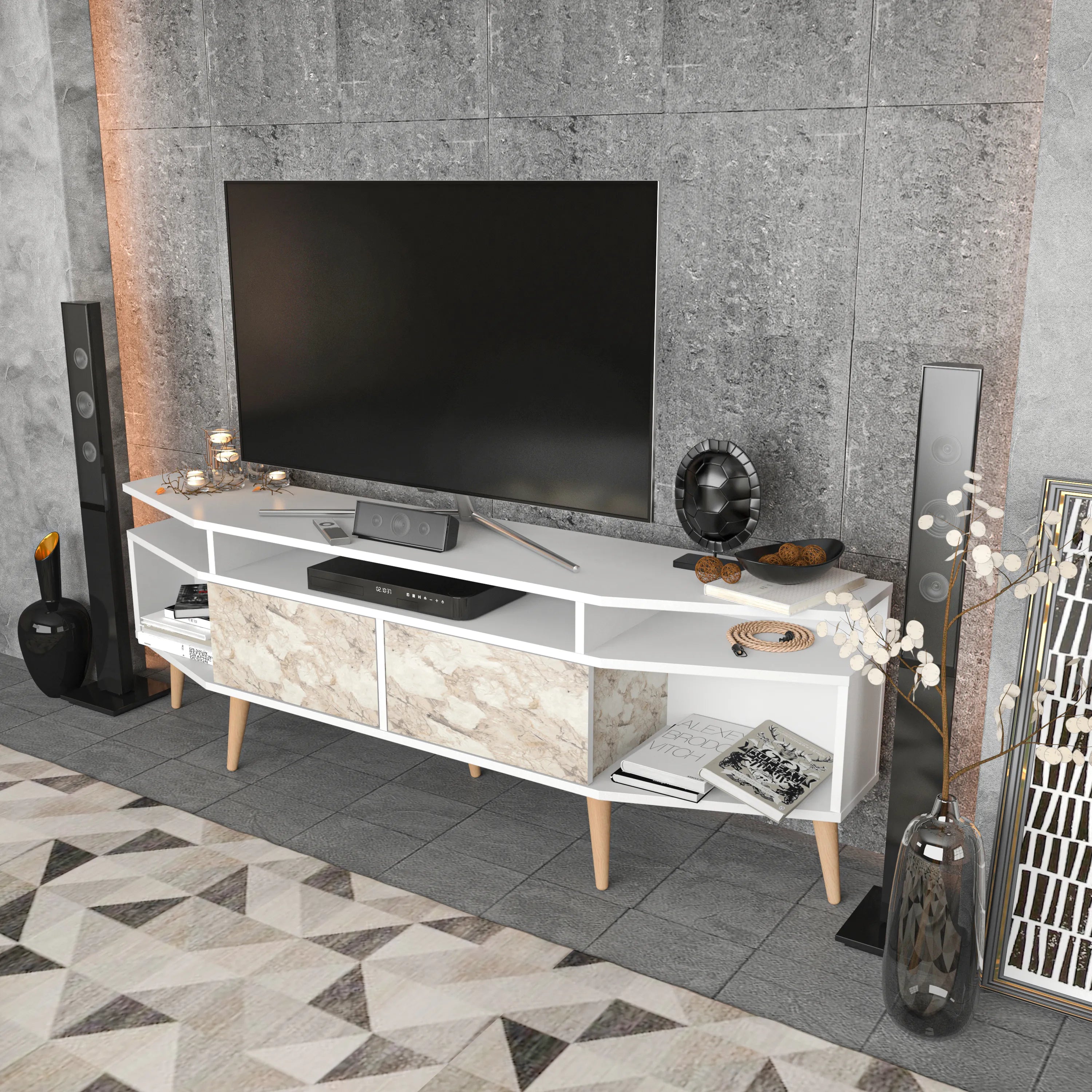 Dennis 71 in Wide Modern TV Stand Media Console with Storage for TVs up to 80 in