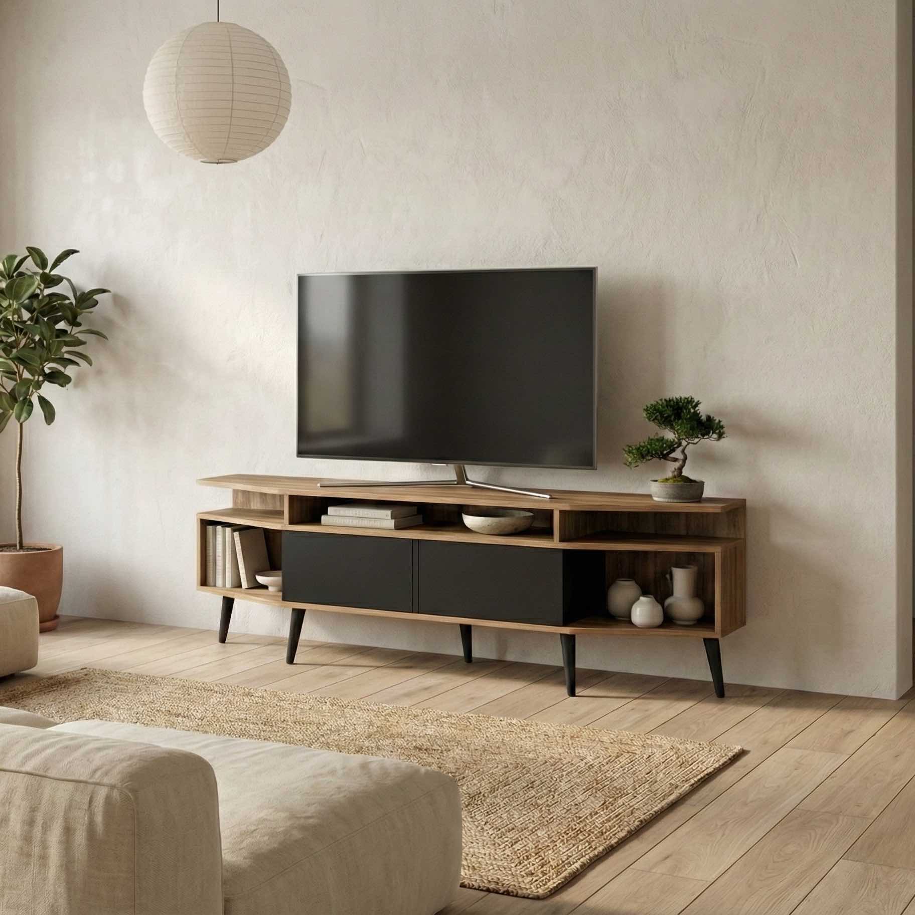 Dennis 71 in Wide Modern TV Stand Media Console with Storage for TVs up to 80 in