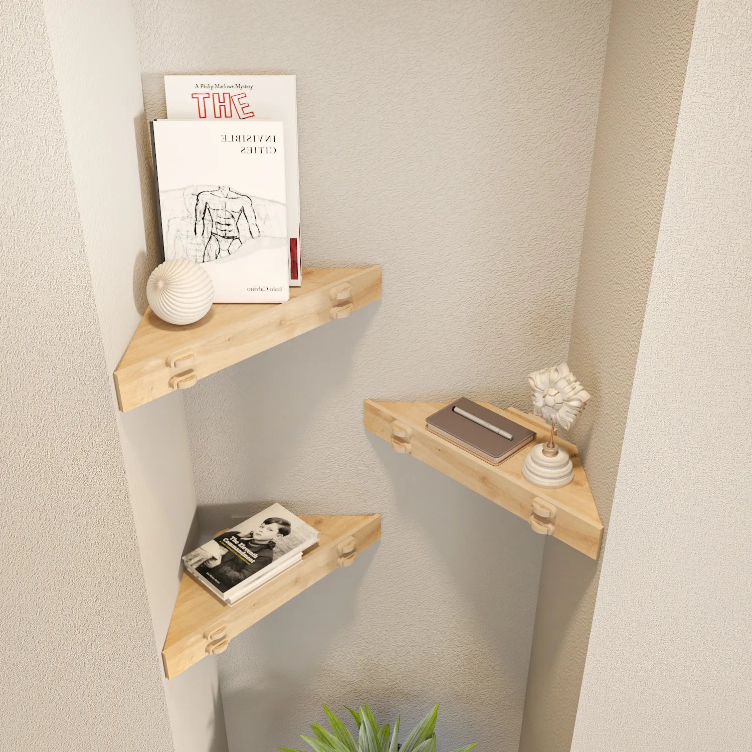 Edis 3 Piece MDF Corner Wall Shelf | Screwless Design